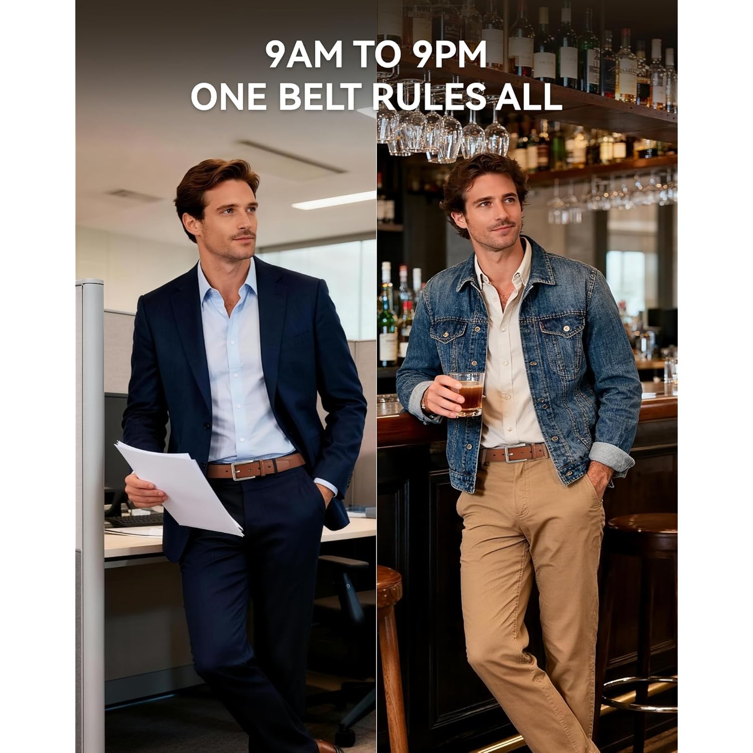 Chaoren Mens Belt Leather - 1 3/8" Dress Belts For Men - Considerate Gift For Work Business Casual Jeans