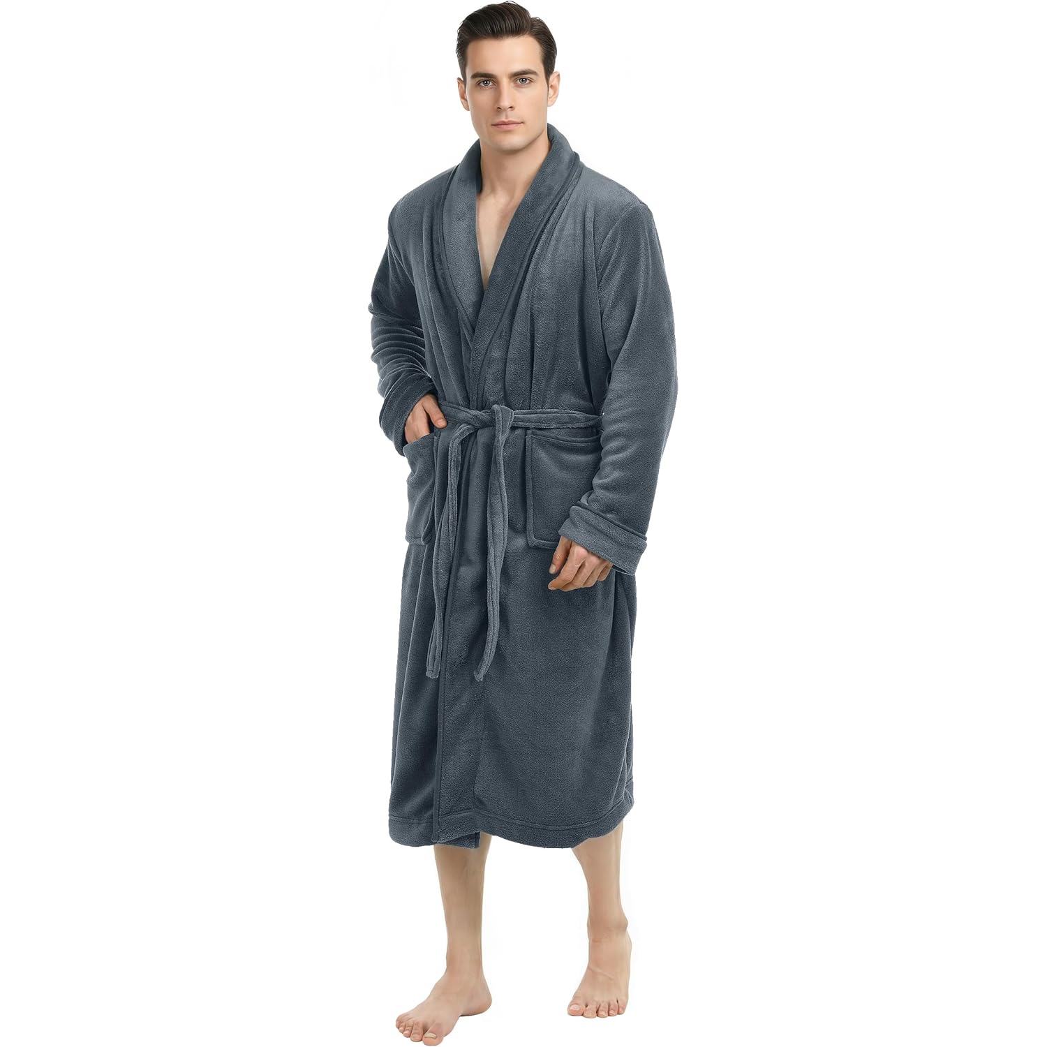 Ny Threads Mens Robe, Luxury Plush Fleece Mens Bathrobe, Spa Bath Robe For Men