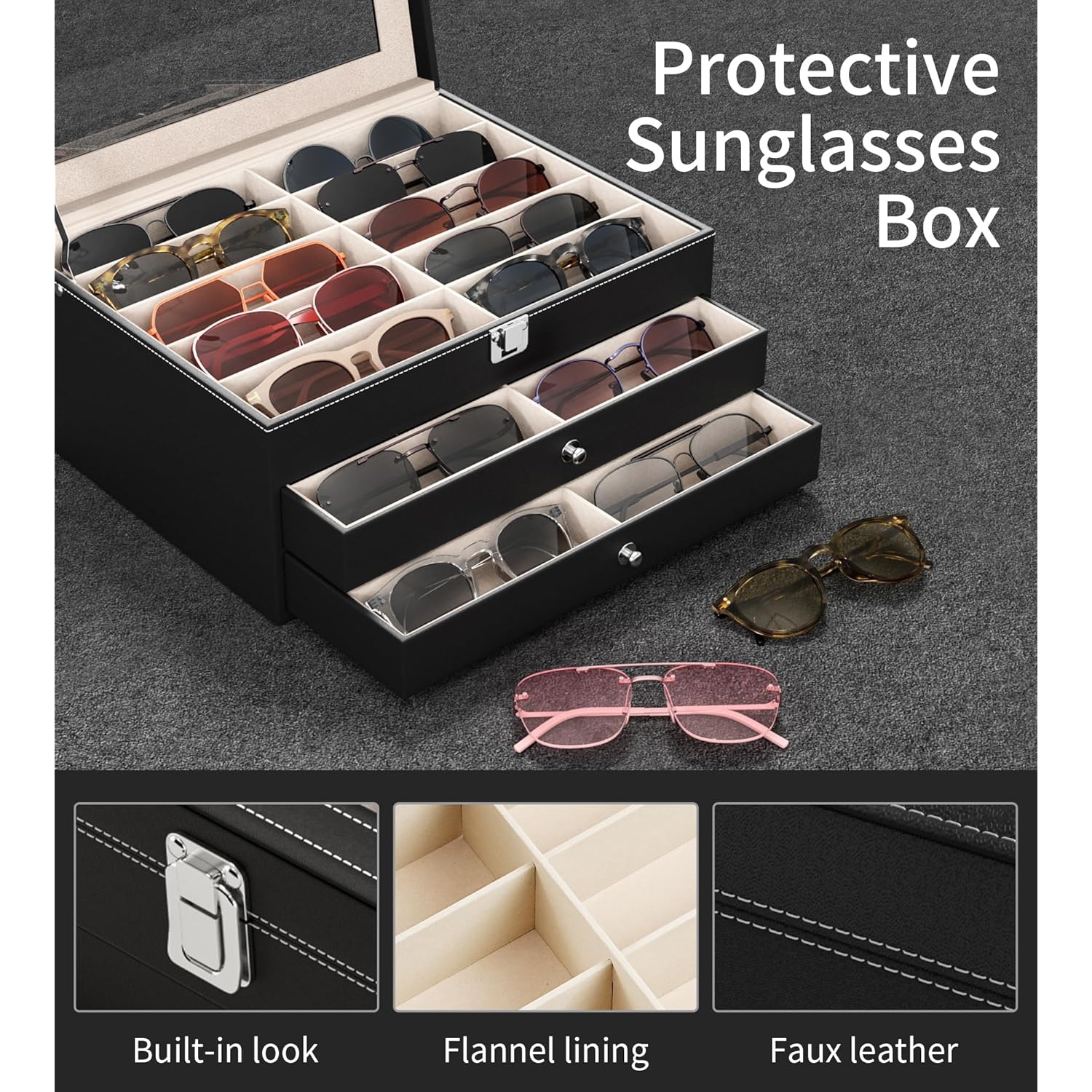 10/30 Slots Sunglass Organizer For Multiple Pairs Of Eyeglass See-Through Display Case Storage Box For Women Men