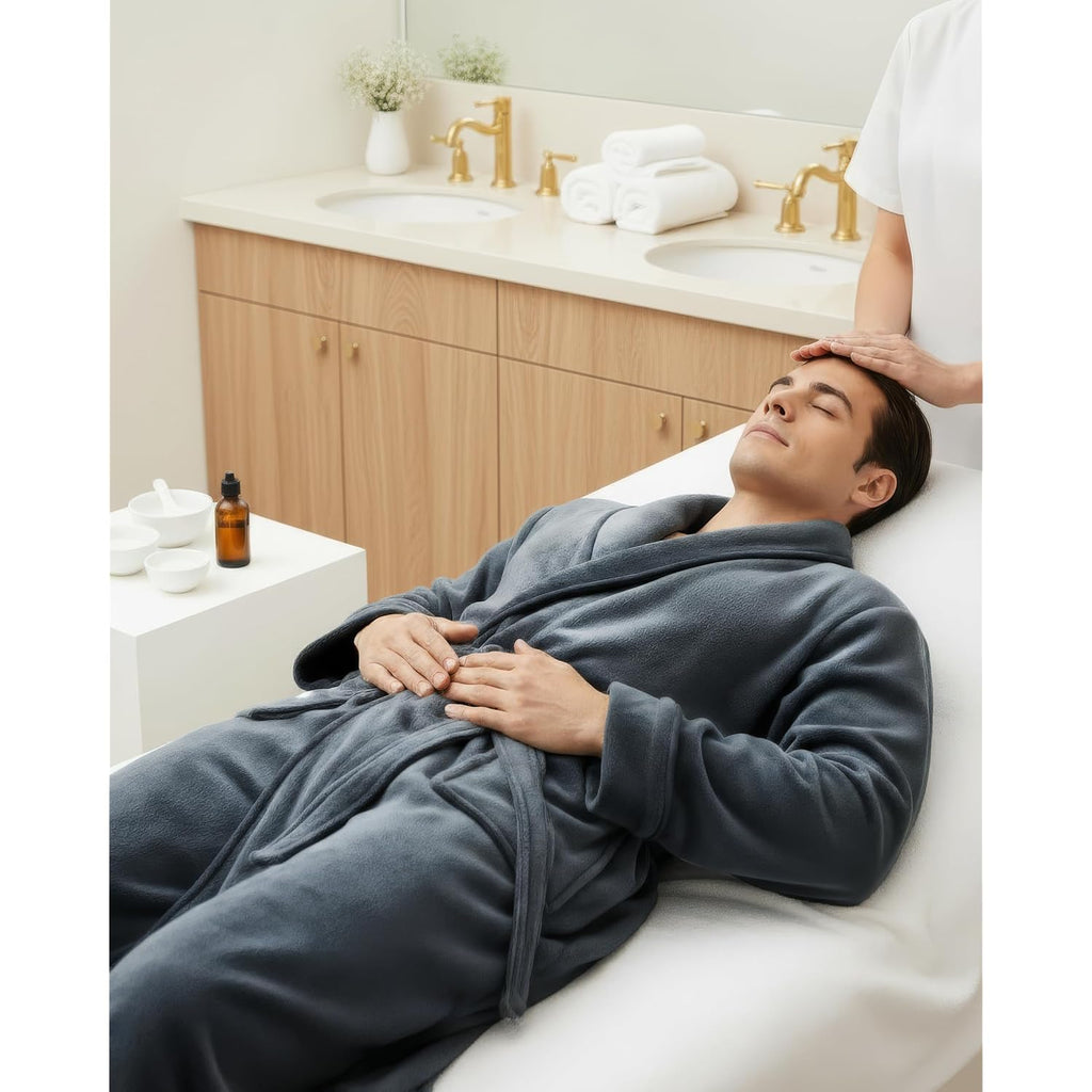 Ny Threads Mens Robe, Luxury Plush Fleece Mens Bathrobe, Spa Bath Robe For Men