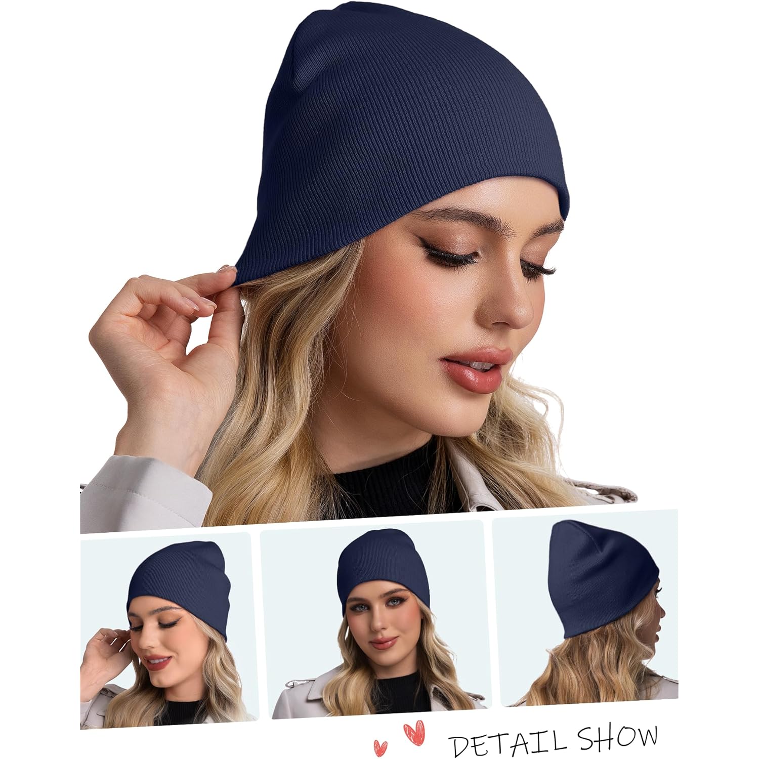 100% Cotton No Cuff Beanie Hat For Men Women, Cuffless Soft Warm Unisex Ribbed Knit Winter Fisherman Skull Cap