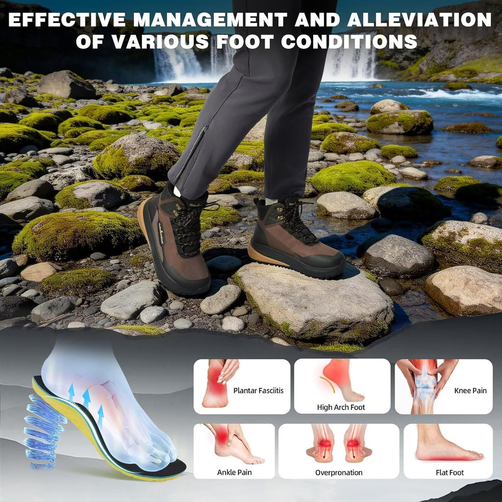 Men'S Orthopedic Wide Waterproof Hiking Boots: Comfortable Plantar Fasciitis Arch Support Diabetic Walking Trekking Running Shoes, Orthotic Non Slip Adventures Mid Ankle Boots For Foot Pain Relief