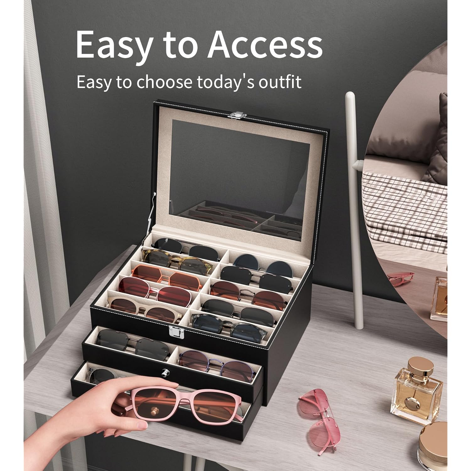 10/30 Slots Sunglass Organizer For Multiple Pairs Of Eyeglass See-Through Display Case Storage Box For Women Men