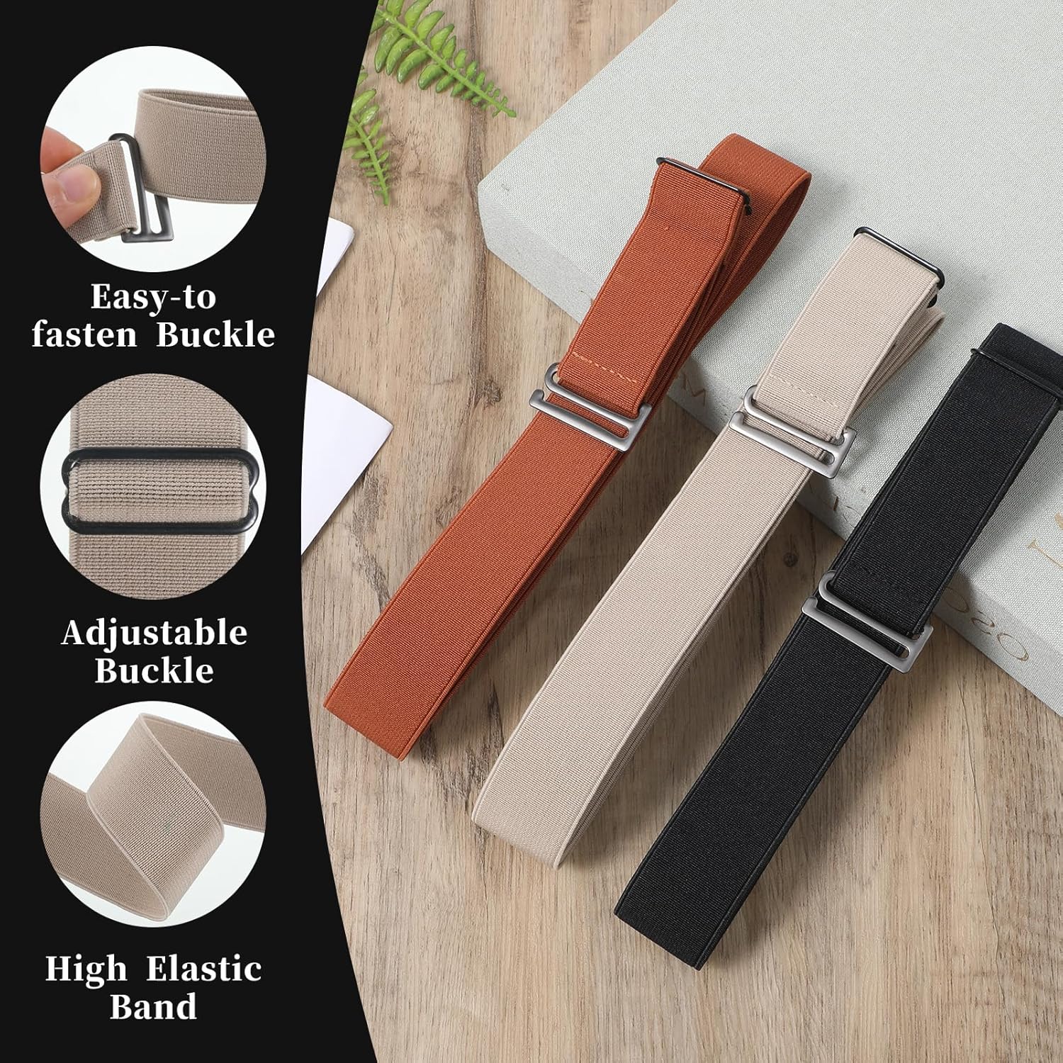 3 Pcs No Show Elastic Belts for Women, Adjustable Stretchy Belt