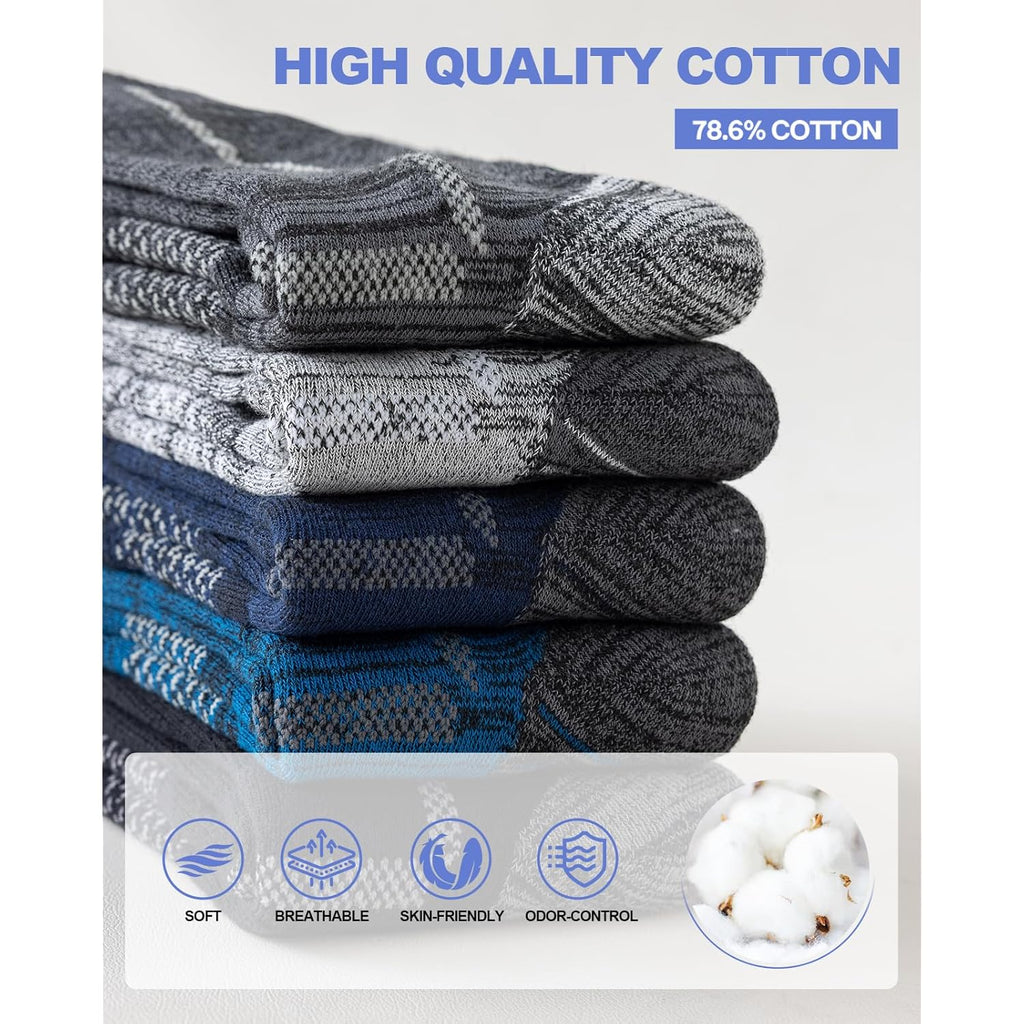 Men'S Cotton Crew Work Socks, 5 Pairs Cushioned Boot Moisture Athletic Socks For Hiking Sports Running