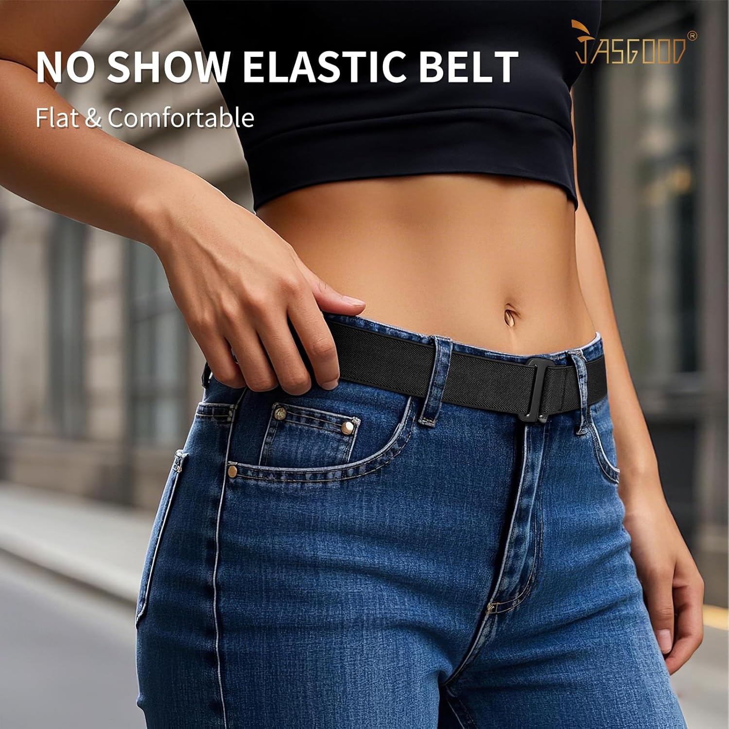 Jasgood Women No Show Stretch Belt Elastic Web Strap Belt