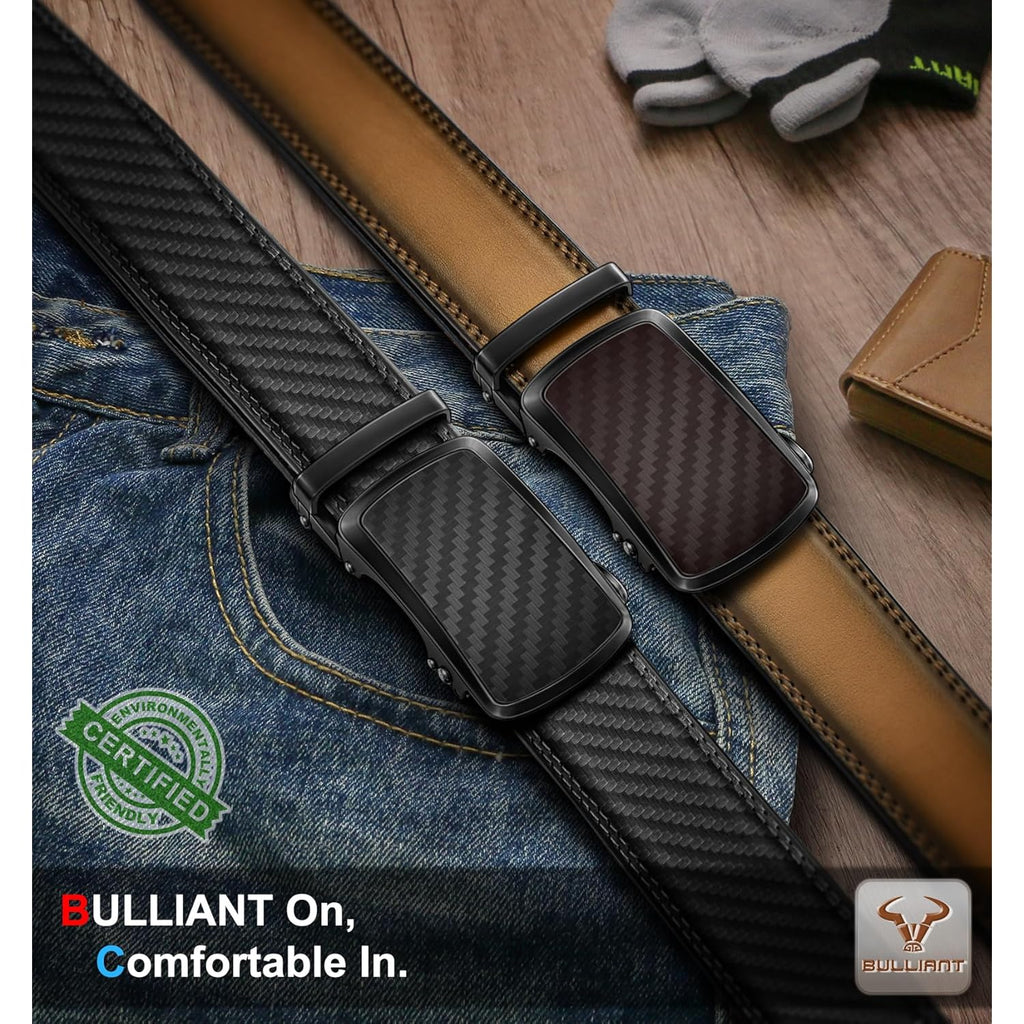 Bulliant Men'S Ratchet Belt 2 Pack-Click Leather Belt Adjustable For Men Gift 1 3/8-Cut For Perfect Fit