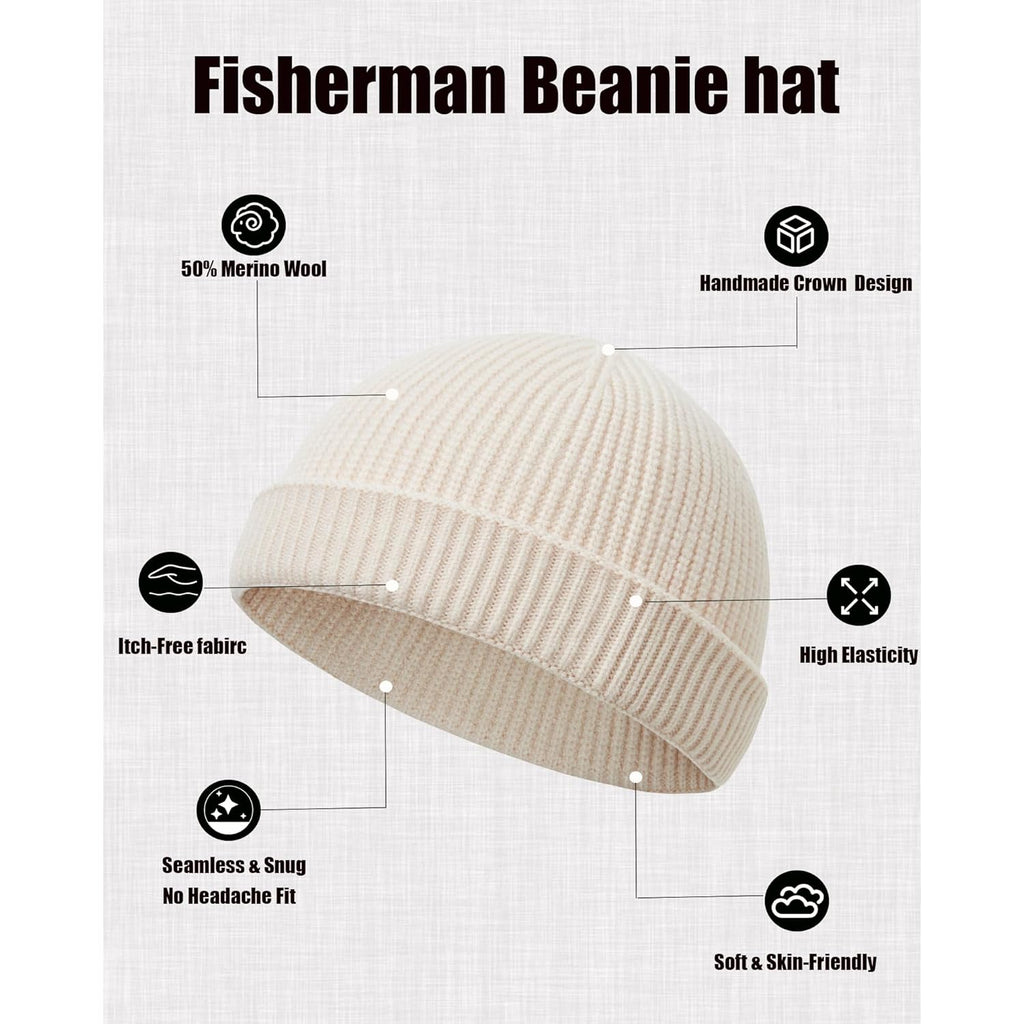 Thin Fisherman Beanie Hat For Men Women Fall Winter -Wool Knit Cuff Short Fashion Watch Cap,Trawler Slouchy Skull Cap
