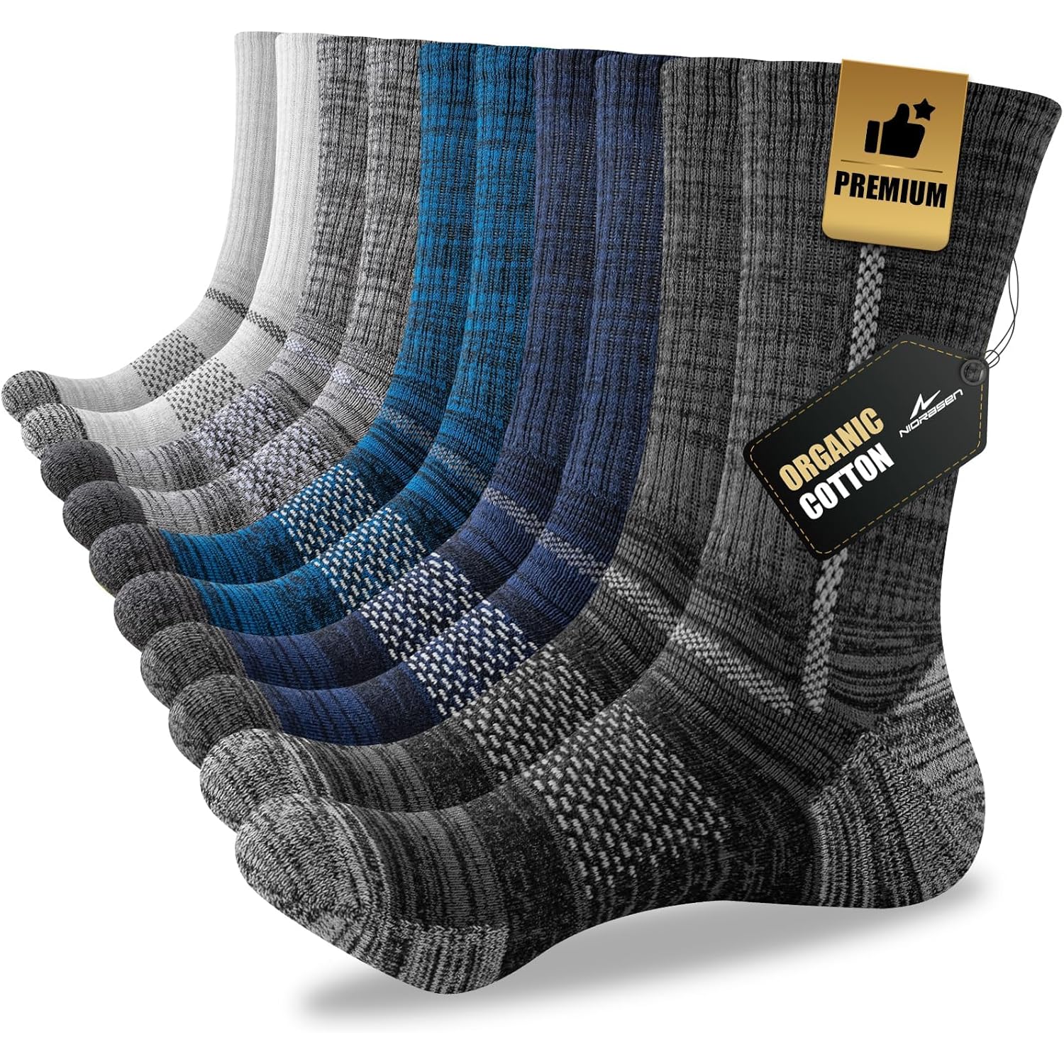 Men'S Cotton Crew Work Socks, 5 Pairs Cushioned Boot Moisture Athletic Socks For Hiking Sports Running