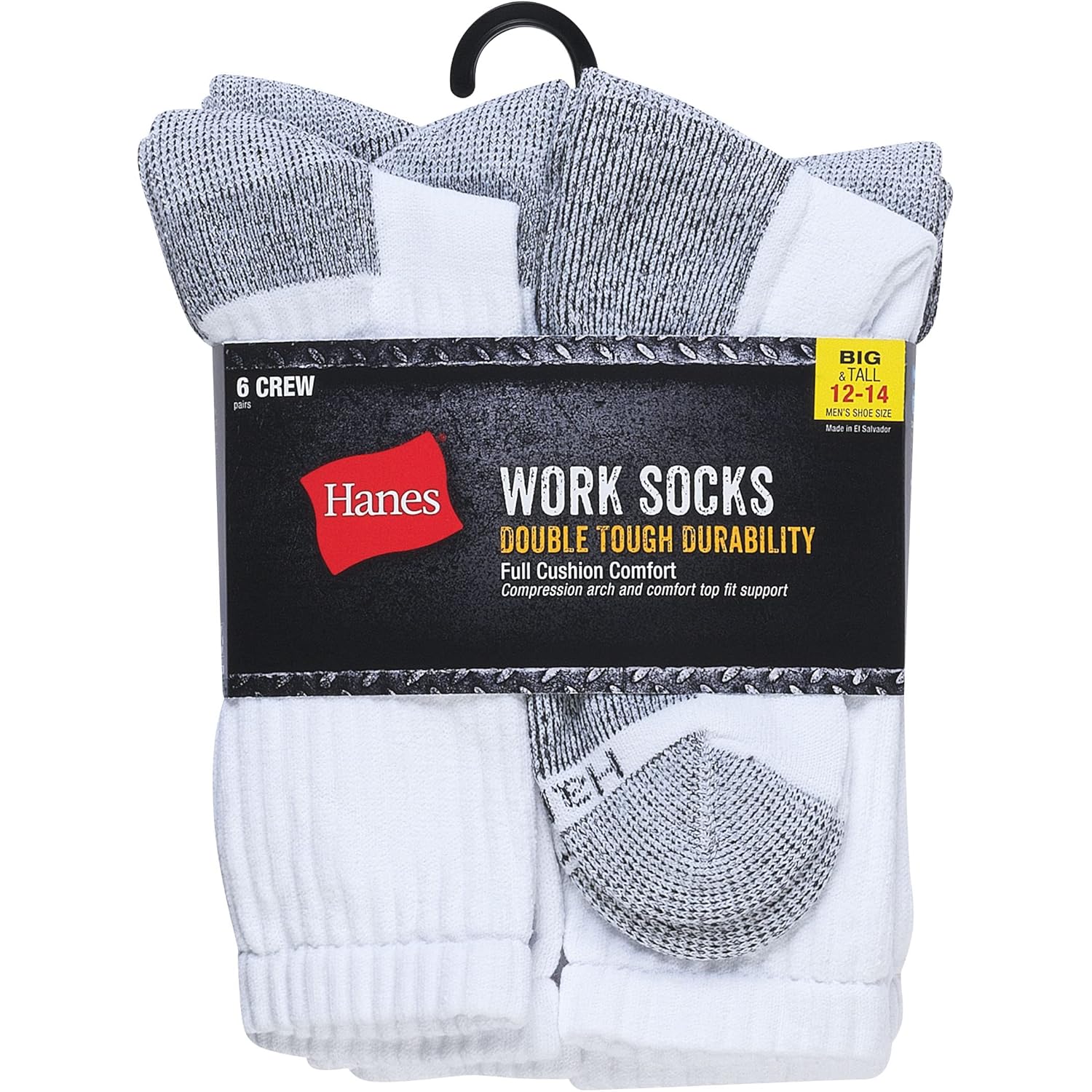 Hanes Men'S Work Socks, Cushioned Crew Socks, Moisture-Wicking Socks & Odor Control, Black & White, 6 & 12 Pack Available