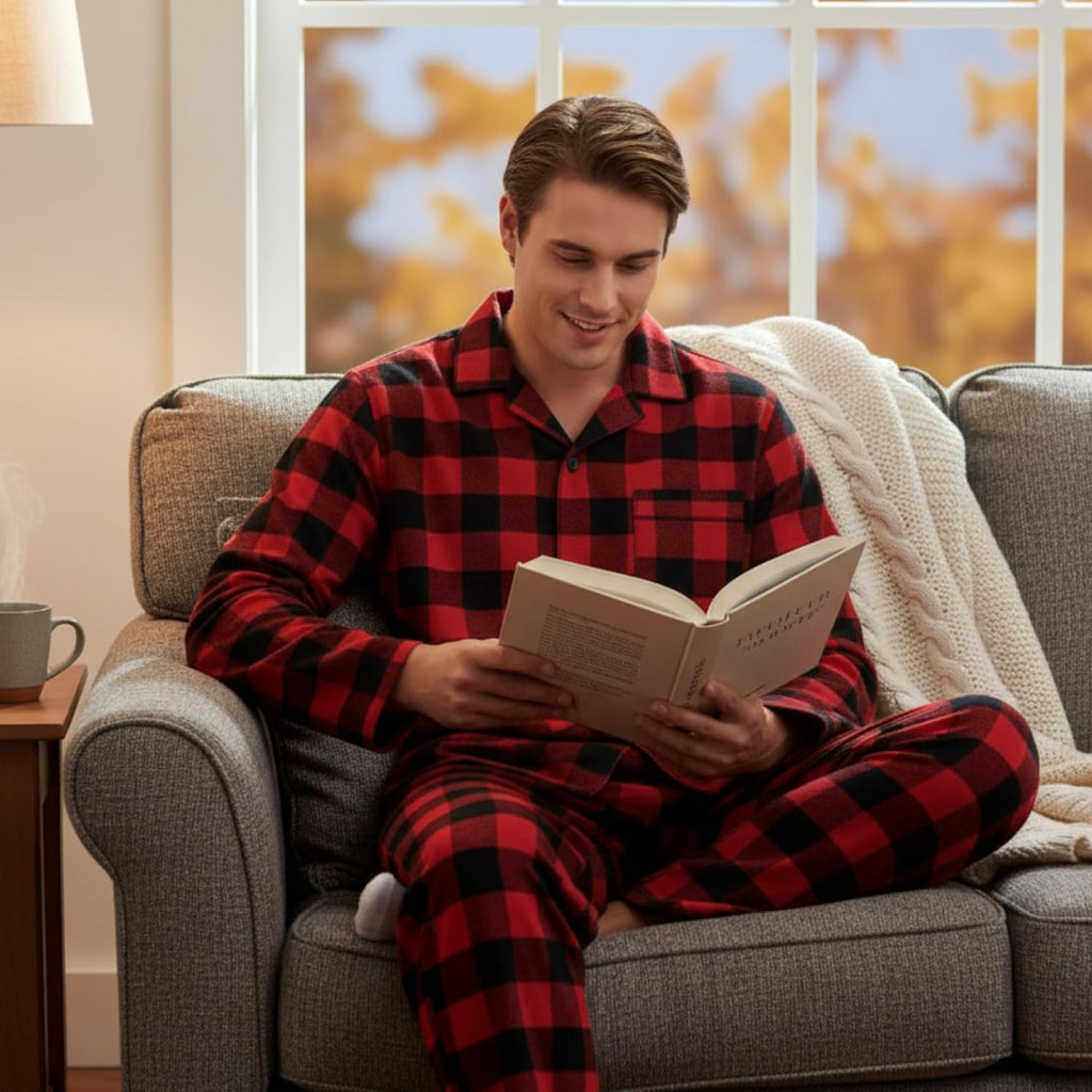 #Followme Men’S Plaid Button Front Flannel Pajamas Set - Long Sleeve Long Pant