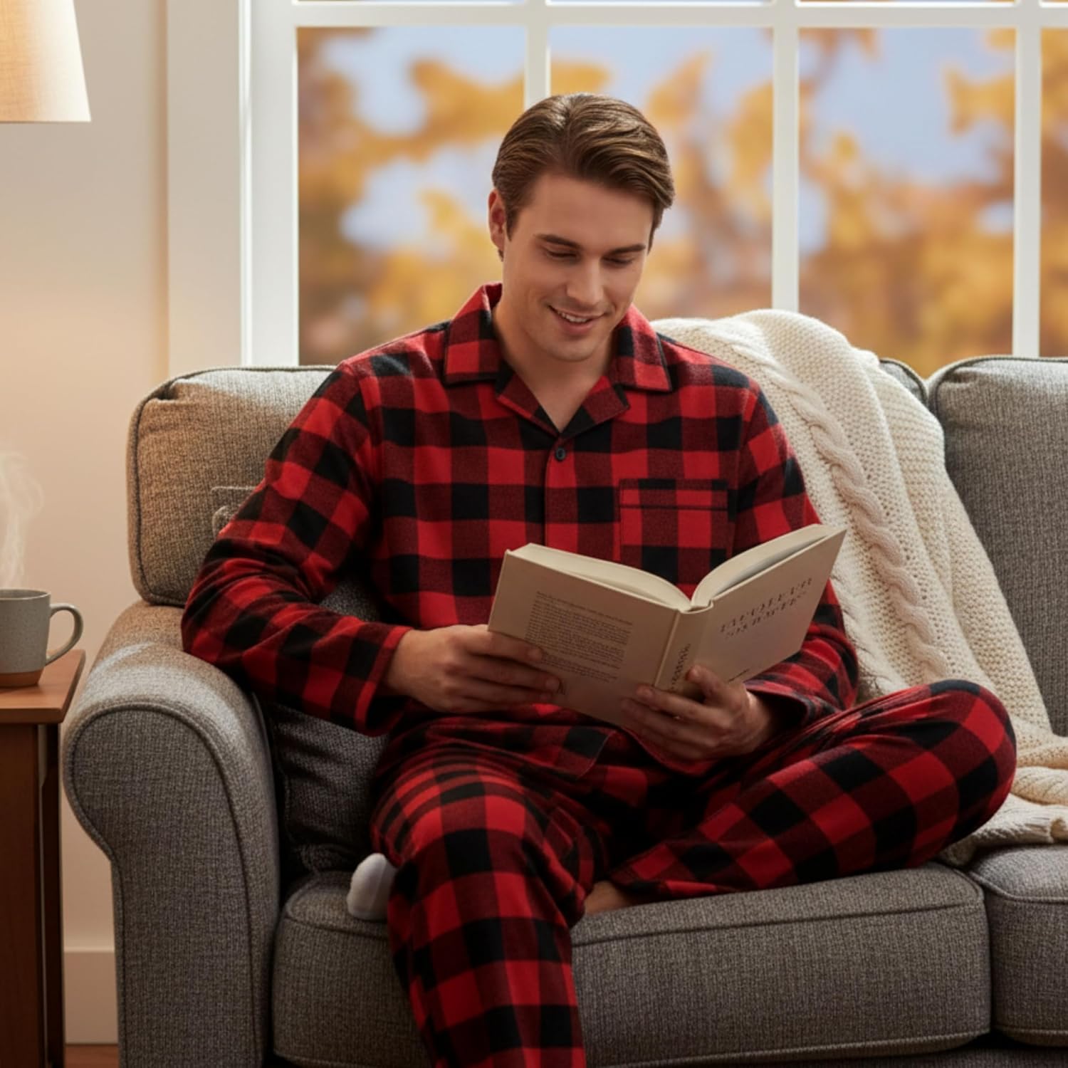 #Followme Men’S Plaid Button Front Flannel Pajamas Set - Long Sleeve Long Pant