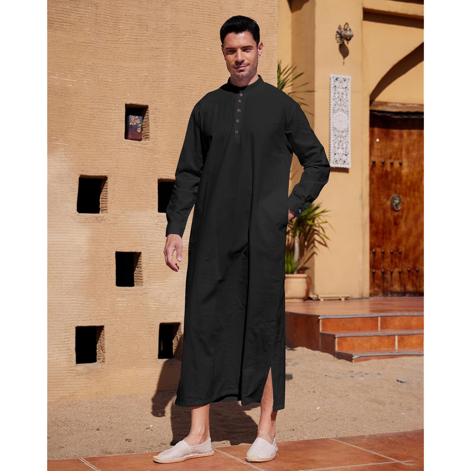 Yaohuole Muslim Thobe For Men Button Down Mens Caftans Big And Tall Mens Arab Thobe With Pocket