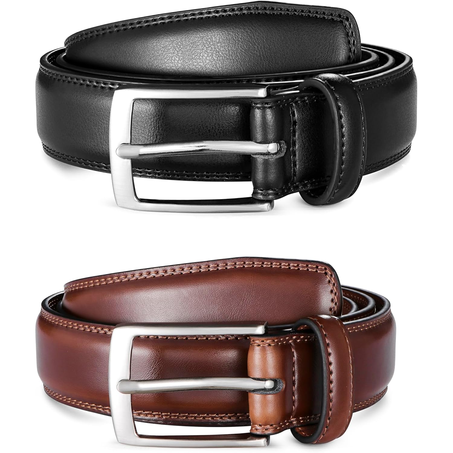 Milorde Men'S Leather Dress Belt 2Pack, Handmade, Genuine Leather, Fashion & Classic Designs For Work Business And Casual