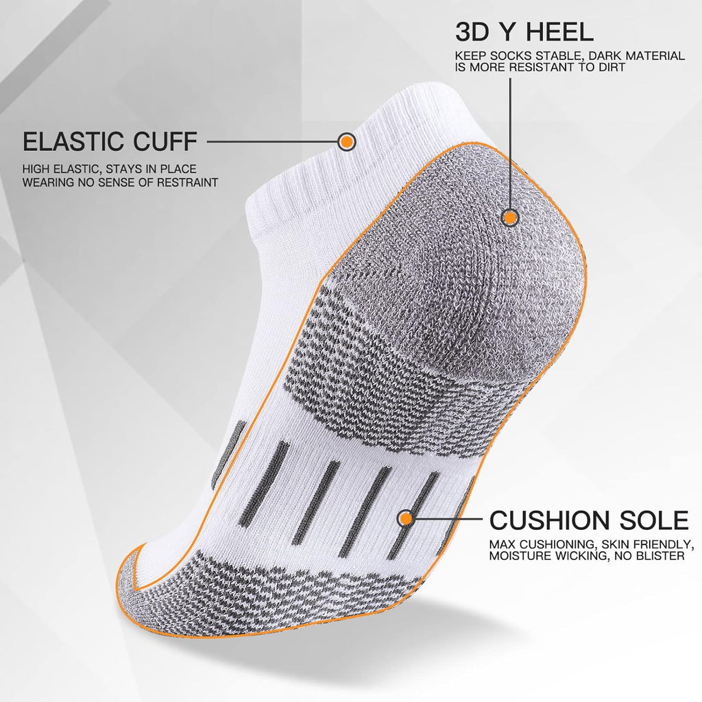 Heatuff Mens Athletic Ankle Socks Moisture Wicking Cushion Running Low Cut Sock 6 Pack