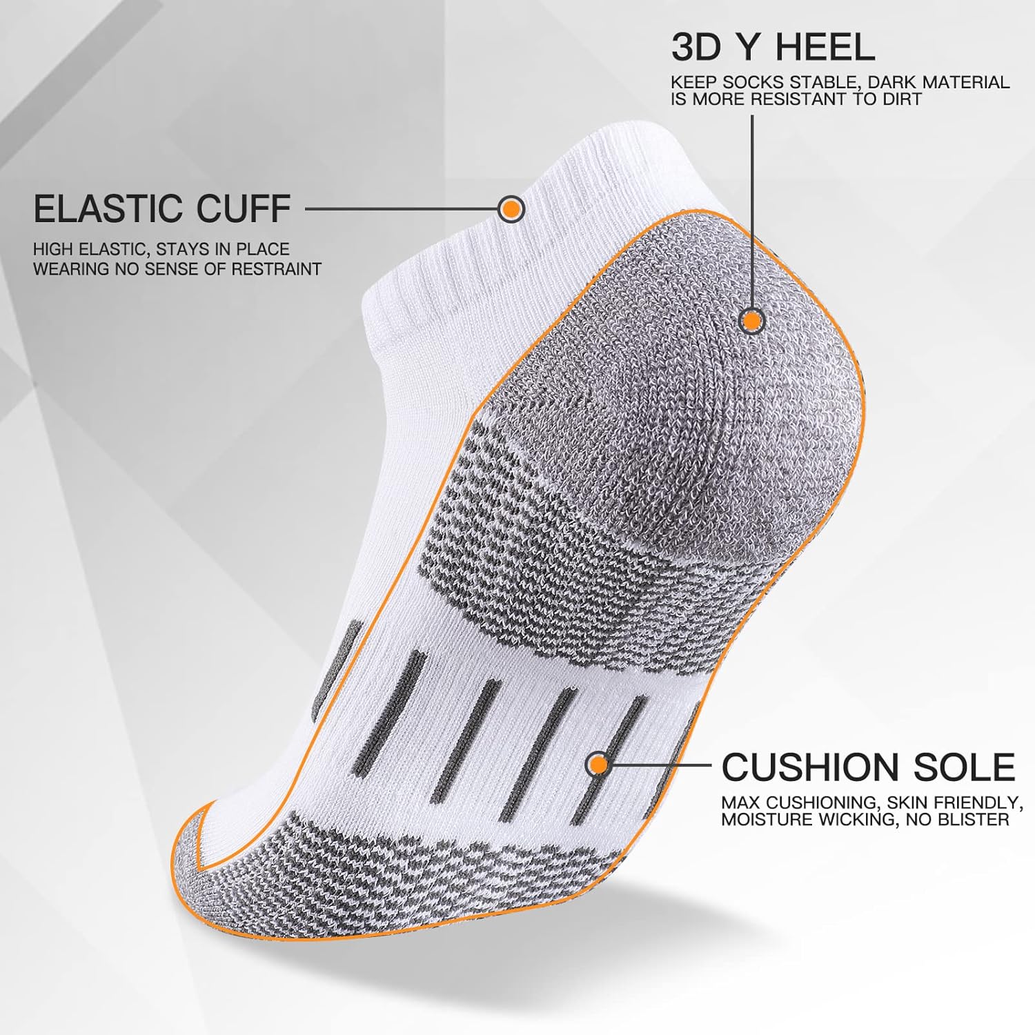 Heatuff Mens Athletic Ankle Socks Moisture Wicking Cushion Running Low Cut Sock 6 Pack