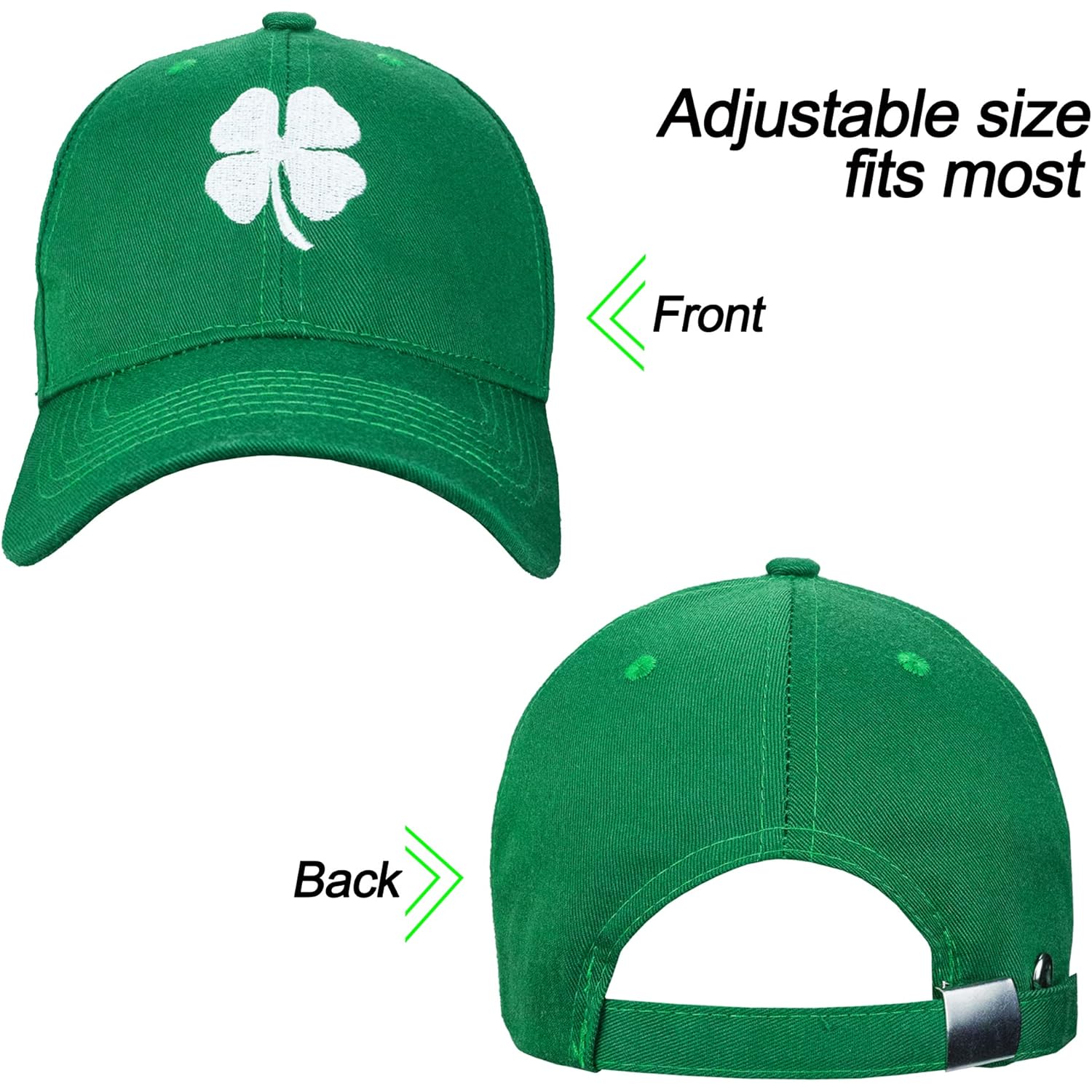 St. Patrick'S Day 4 Leaf Clover Baseball Hat Adjustable Embroidery Shamrock Baseball Cap For Men And Women