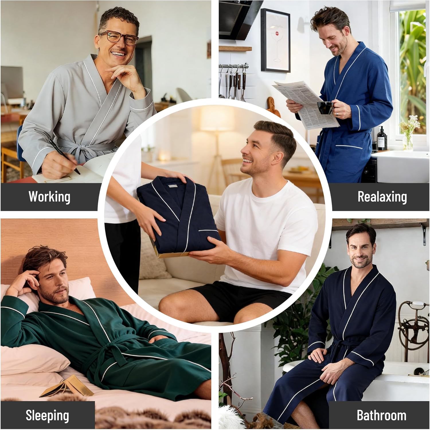 U2Skiin Men'S 100% Cotton Lightweight Robe, Soft Breathable Bathrobe With Pockets, Classic Kimono Spa Robe For Men