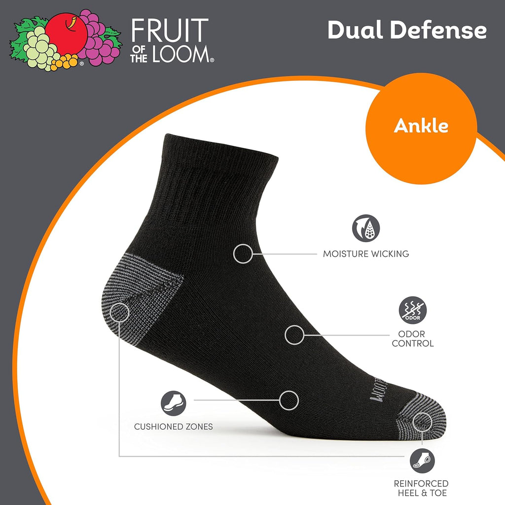 Fruit Of The Loom Mens Dual Defense Ankle Socks (12 Pack)