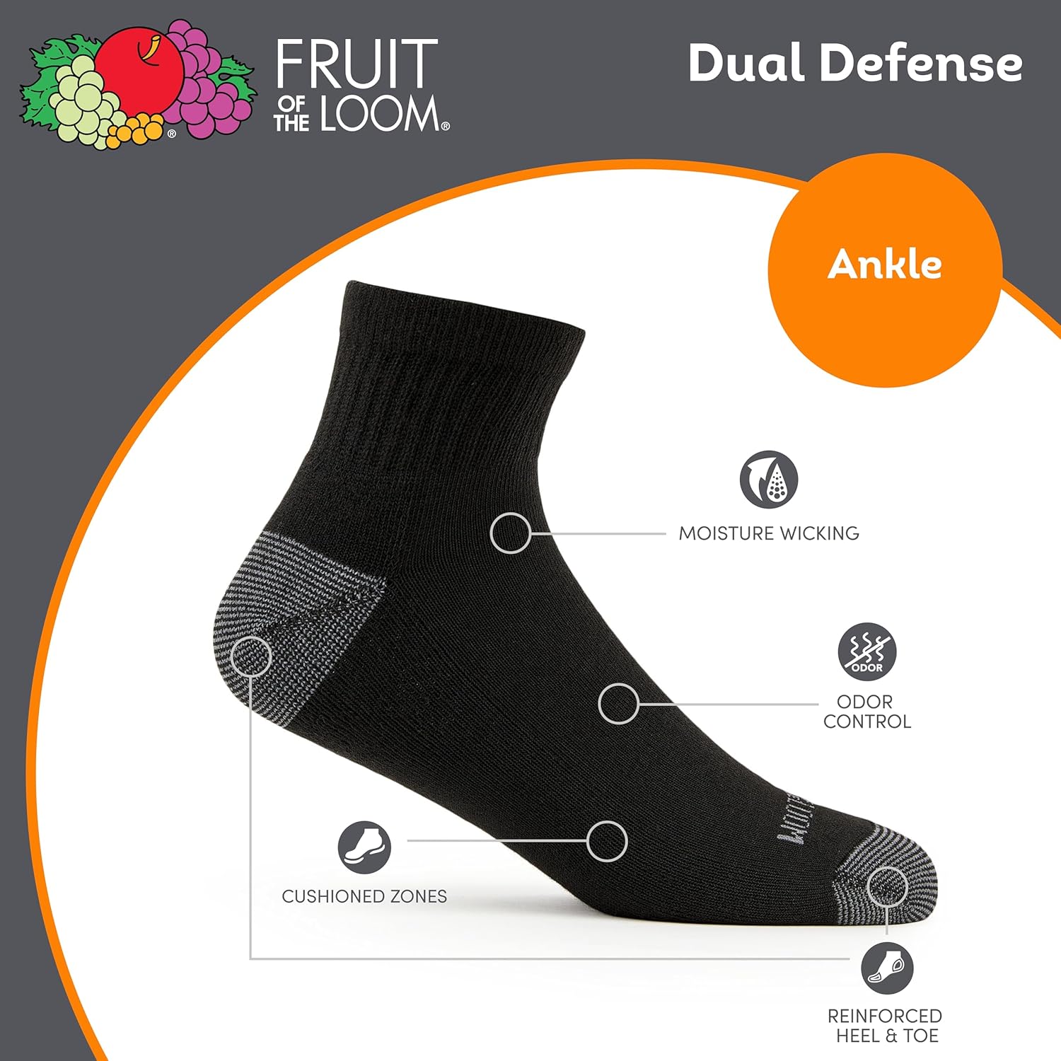 Fruit Of The Loom Mens Dual Defense Ankle Socks (12 Pack)