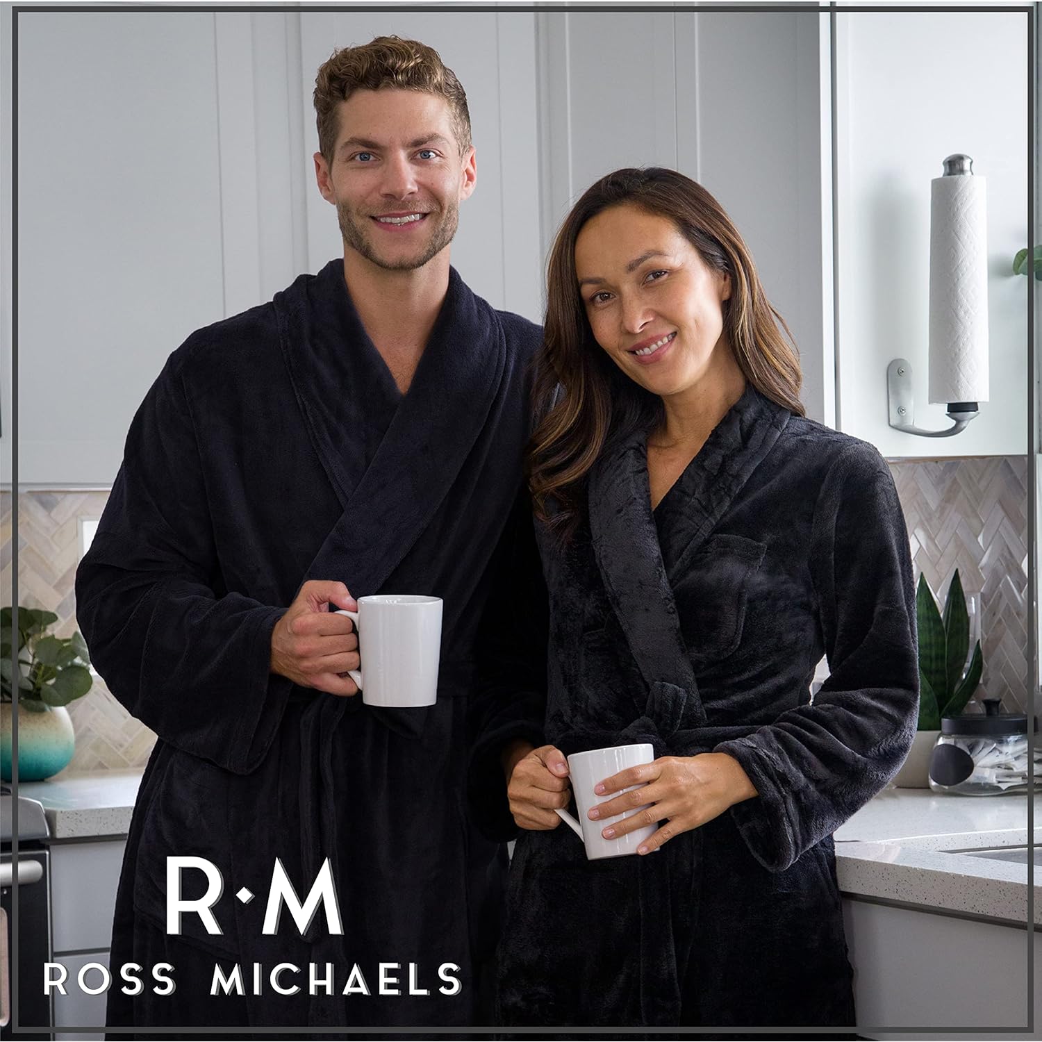 Ross Michaels Mens Robe Shawl Collar Wrap Style - Mid Length Plush Fleece Bathrobe