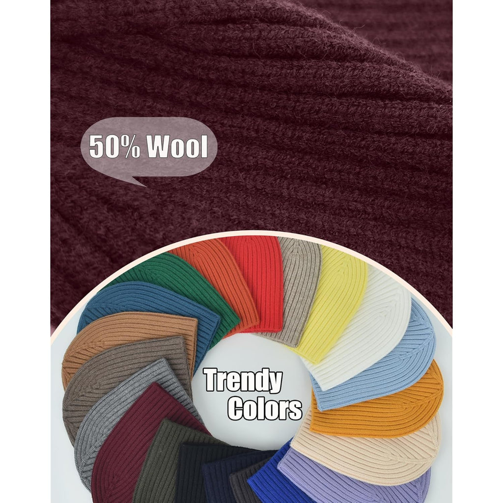 Roybens Wool Beanie For Men Women, Seamless Knit Warm Winter Hat Cuffless Soft Trawler Fisherman Beanies Watch Cap Skull Caps