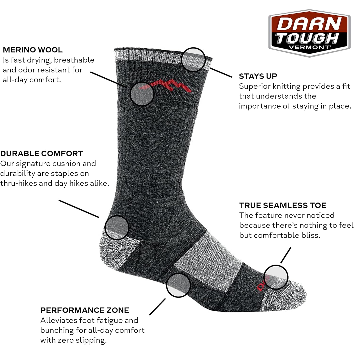 Darn Tough Merino Wool Boot Sock Full Cushion,Black,Large