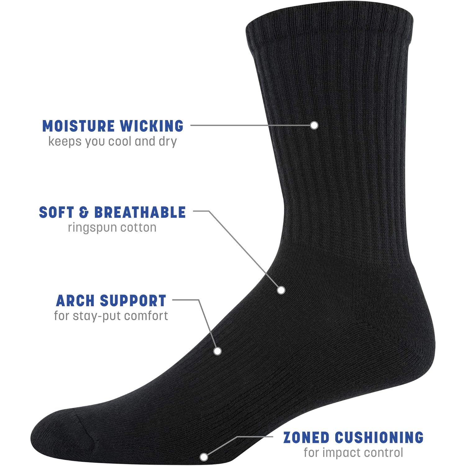 Gildan Men'S Active Cotton Crew Socks (10-Pack)