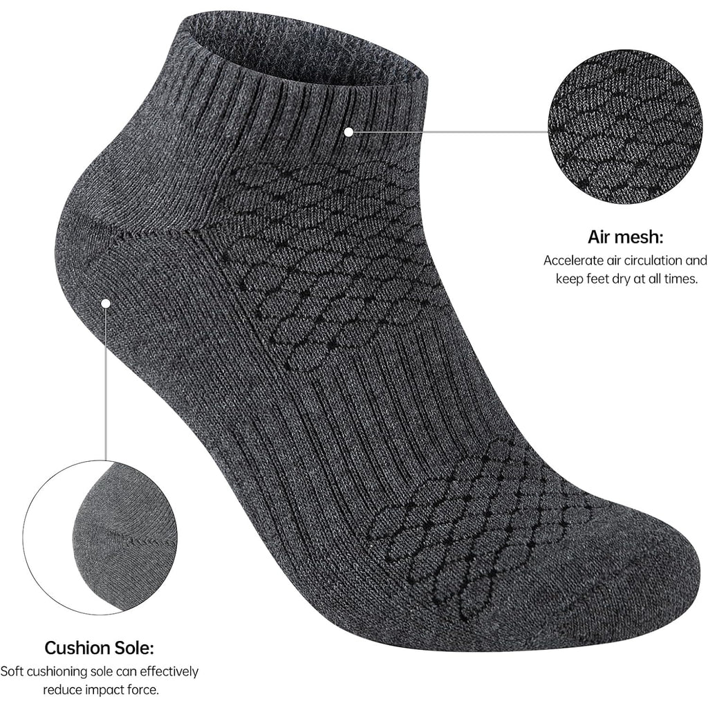 Mens 100% Cotton Cushioned Ankel Socks, Athletic Performance Running Moisture Wicking Breathable Socks