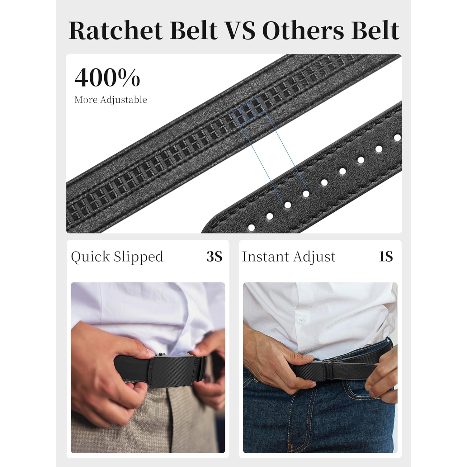 Mens Belt,Ratchet Belts For Men Leather 1 3/8'' Adjustable For Dress Jeans,Comfort Trim To Fit