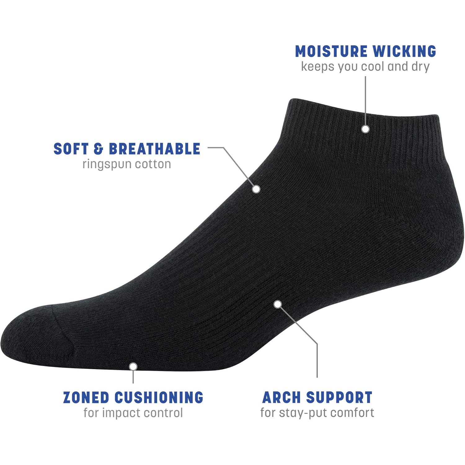 Gildan Men'S Active Cotton Low Cut Socks (10-Pairs)