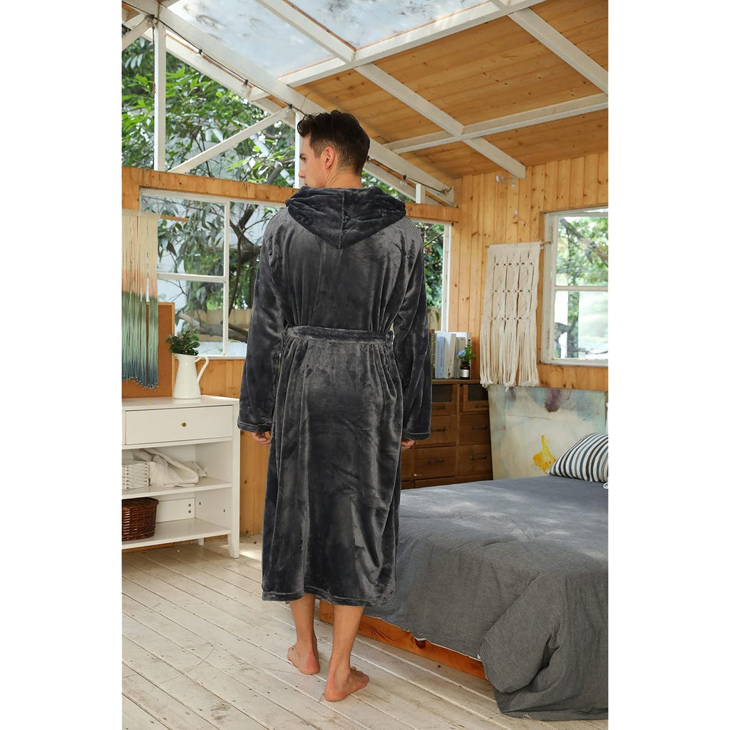 U2Skiin Mens Hooded Robe, Plush Robes For Men Long Fleece Bathrobe