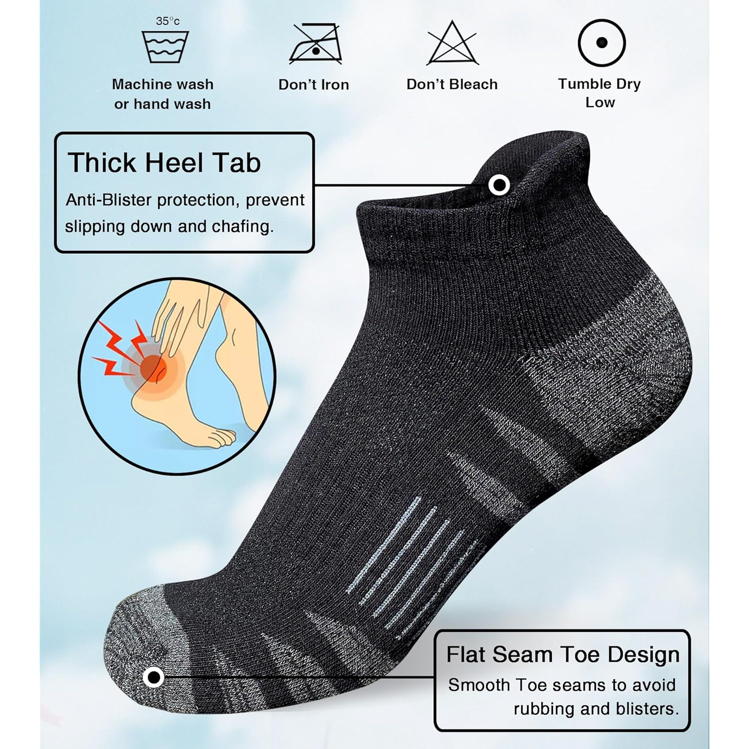 Men'S Athletic Cushioned Cotton Socks Anti-Blister Wicking Breathable Running Ankle Socks 5 Pairs