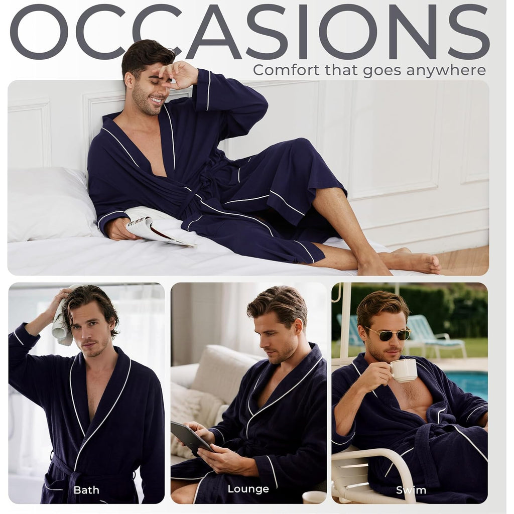 U2Skiin Mens 100% Cotton Robe Lightweight Knit Bathrobe