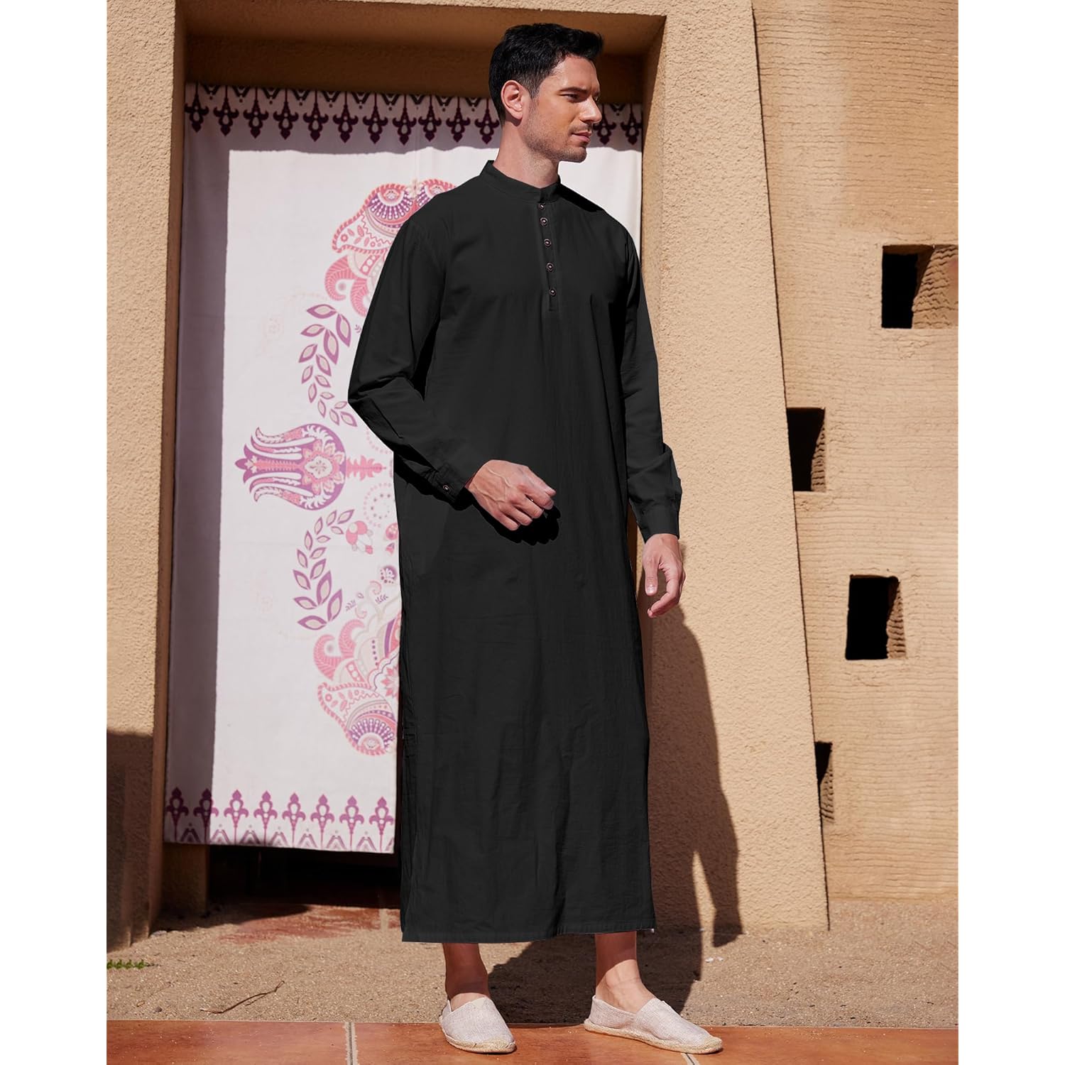 Yaohuole Muslim Thobe For Men Button Down Mens Caftans Big And Tall Mens Arab Thobe With Pocket