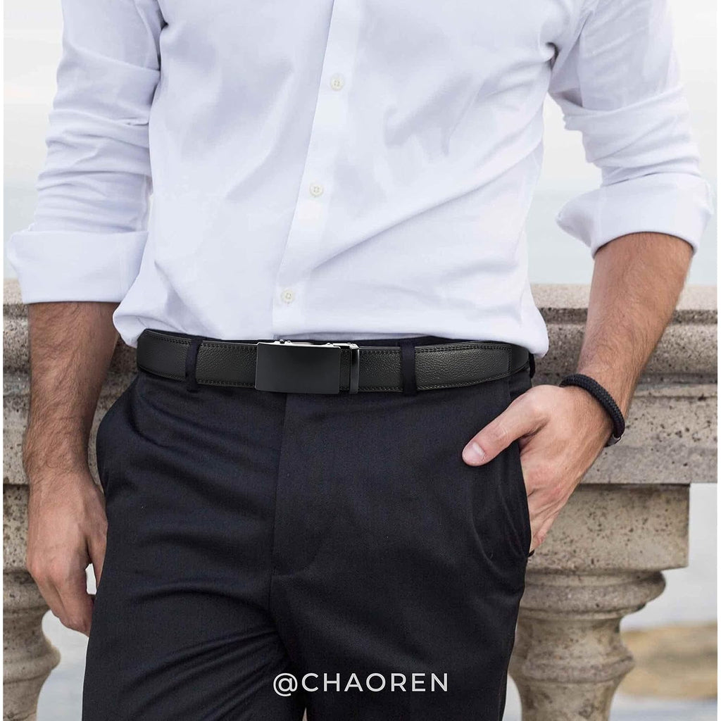 Chaoren Mens Belt - Mens Ratchet Belt Leather 1 3/8" For Dress Pant - Micro Adjustable Belt Fit Everywhere