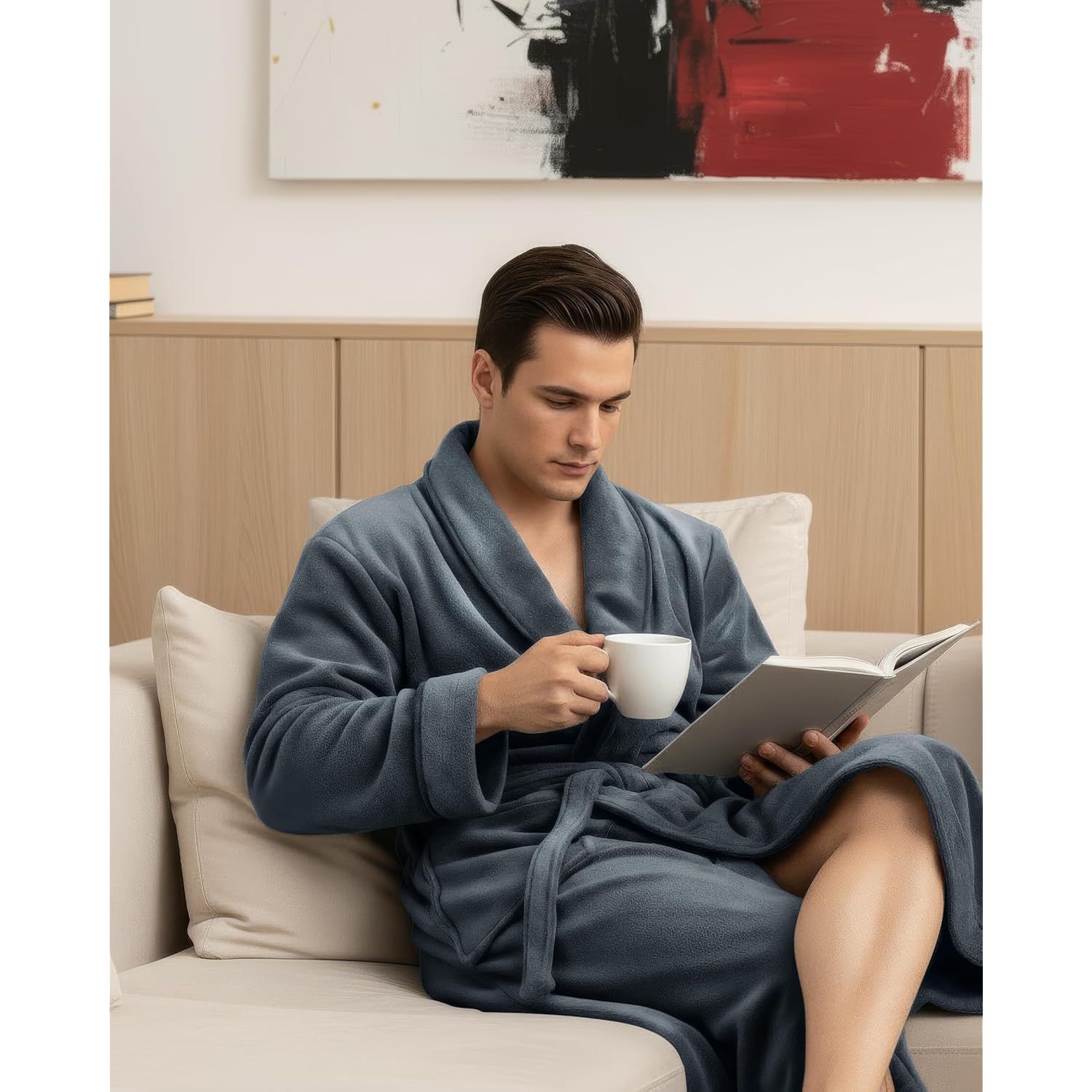 Ny Threads Mens Robe, Luxury Plush Fleece Mens Bathrobe, Spa Bath Robe For Men