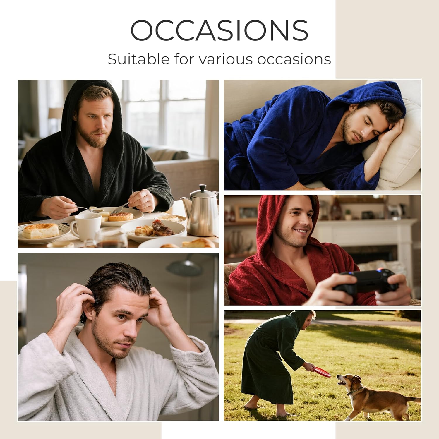 Mens Hooded Fleece Robe, Lightweight Soft Warm Fleece Bathrobe Shower Spa Long Robe With Pockets