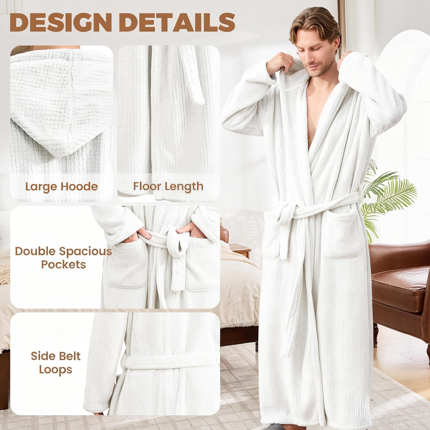 Bathrobes For Men Full Length - Soft Absorbent Long Towel Robes With Hood (Available For Big And Tall)