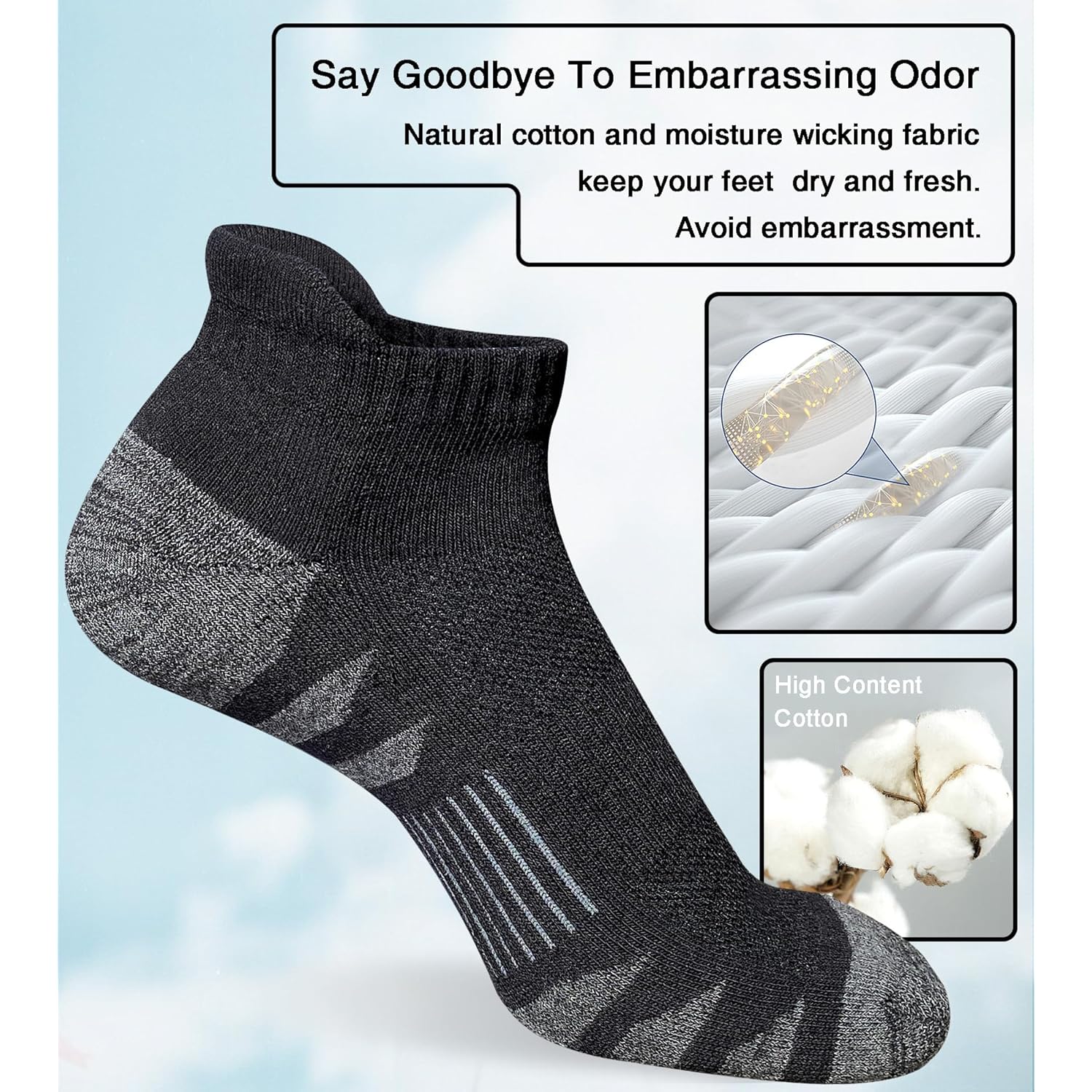 Men'S Athletic Cushioned Cotton Socks Anti-Blister Wicking Breathable Running Ankle Socks 5 Pairs