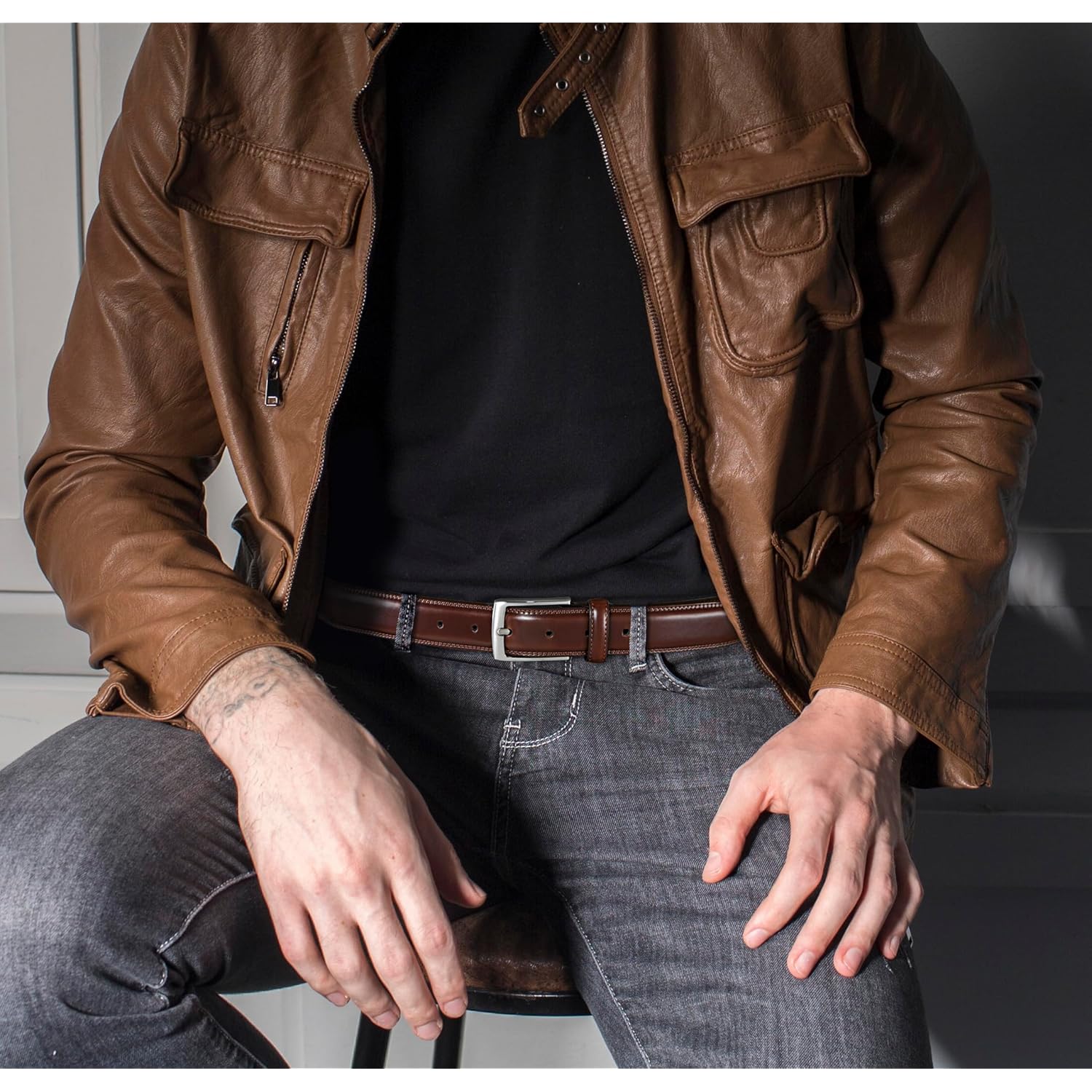 Milorde Men'S Leather Dress Belt 2Pack, Handmade, Genuine Leather, Fashion & Classic Designs For Work Business And Casual