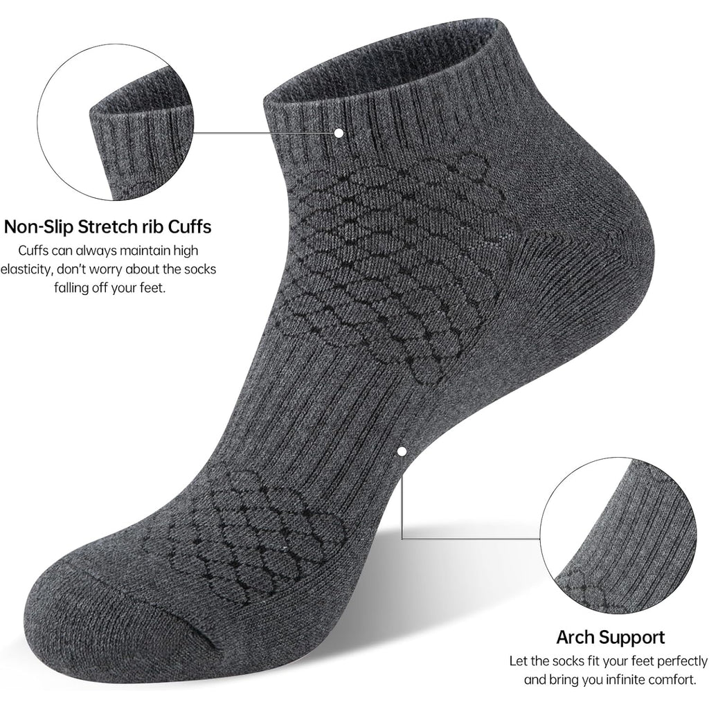 Mens 100% Cotton Cushioned Ankel Socks, Athletic Performance Running Moisture Wicking Breathable Socks