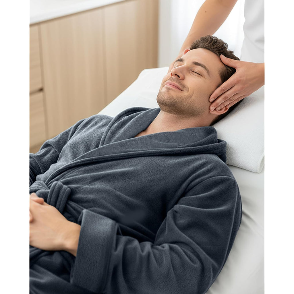 Ny Threads Mens Robe With Hood, Luxury Plush Fleece Hooded Mens Bathrobe, Spa Bath Robe For Men