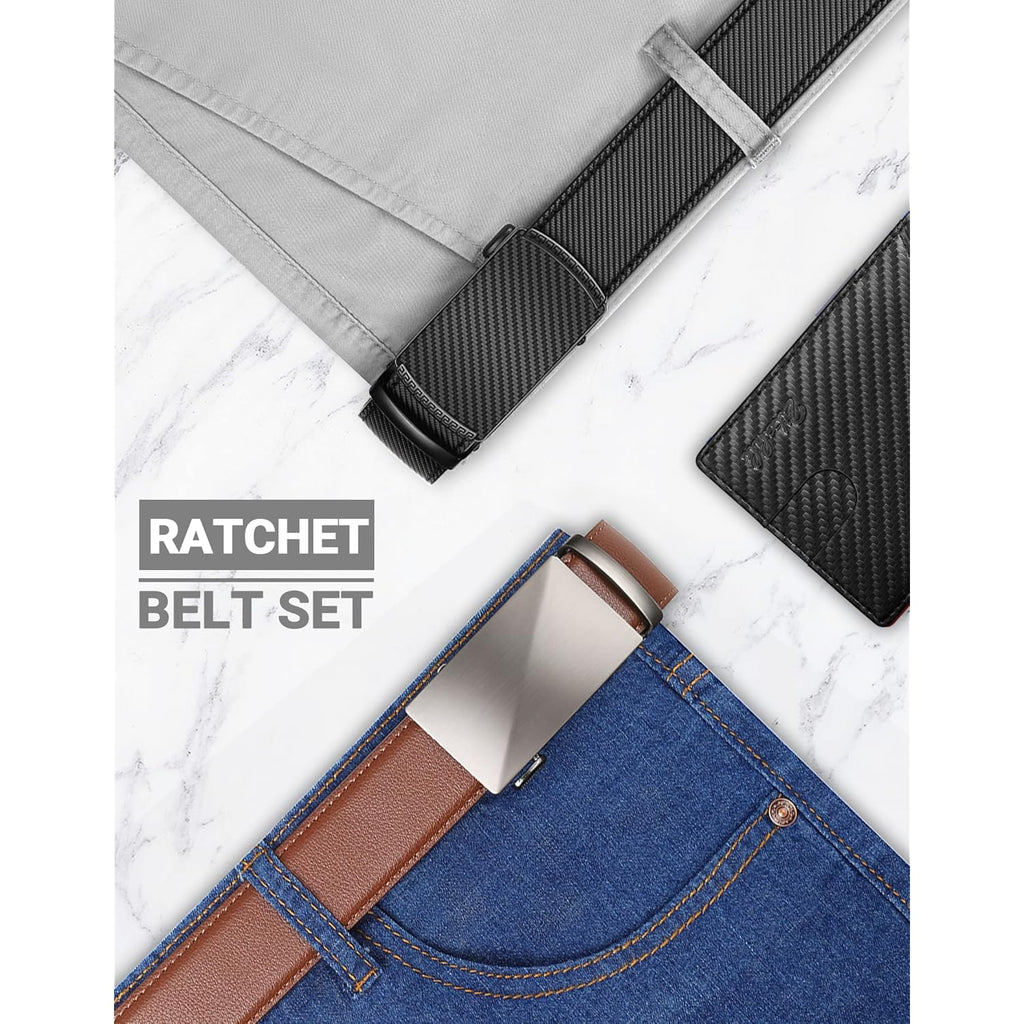 Zitahli Ratchet Belt For Men - 2 Packs Leather Mens Belt For Gift Men Dress And Casual,Trim To Fit