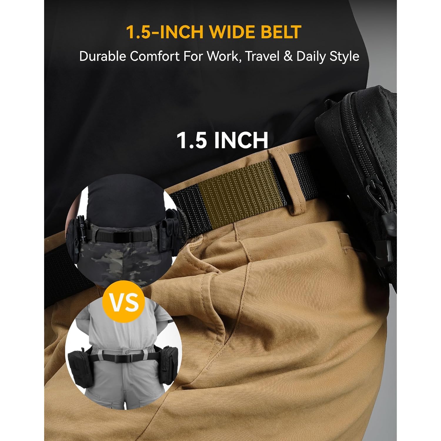 Chaoren 1.5" Nylon Ratchet Belts For Men - Adjustable Casual Work Belt With Slide Buckle - Trim To Fit