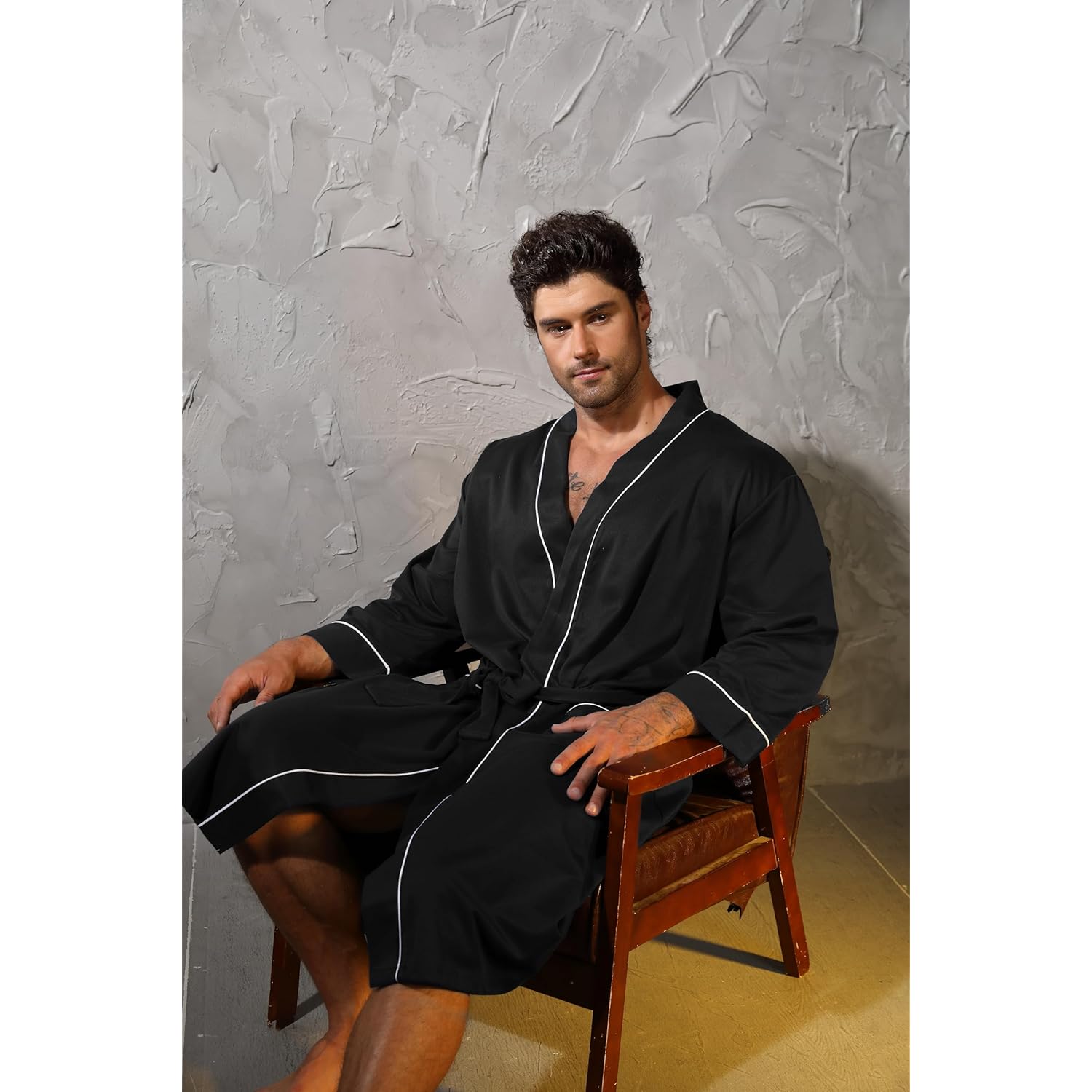 Mens Kimono Robe Lightweight Soft Bathrobe Sleepwear Loungewear With Pockets