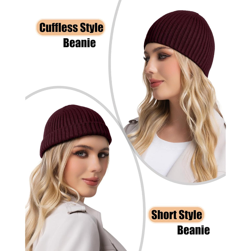 Roybens Wool Beanie For Men Women, Seamless Knit Warm Winter Hat Cuffless Soft Trawler Fisherman Beanies Watch Cap Skull Caps