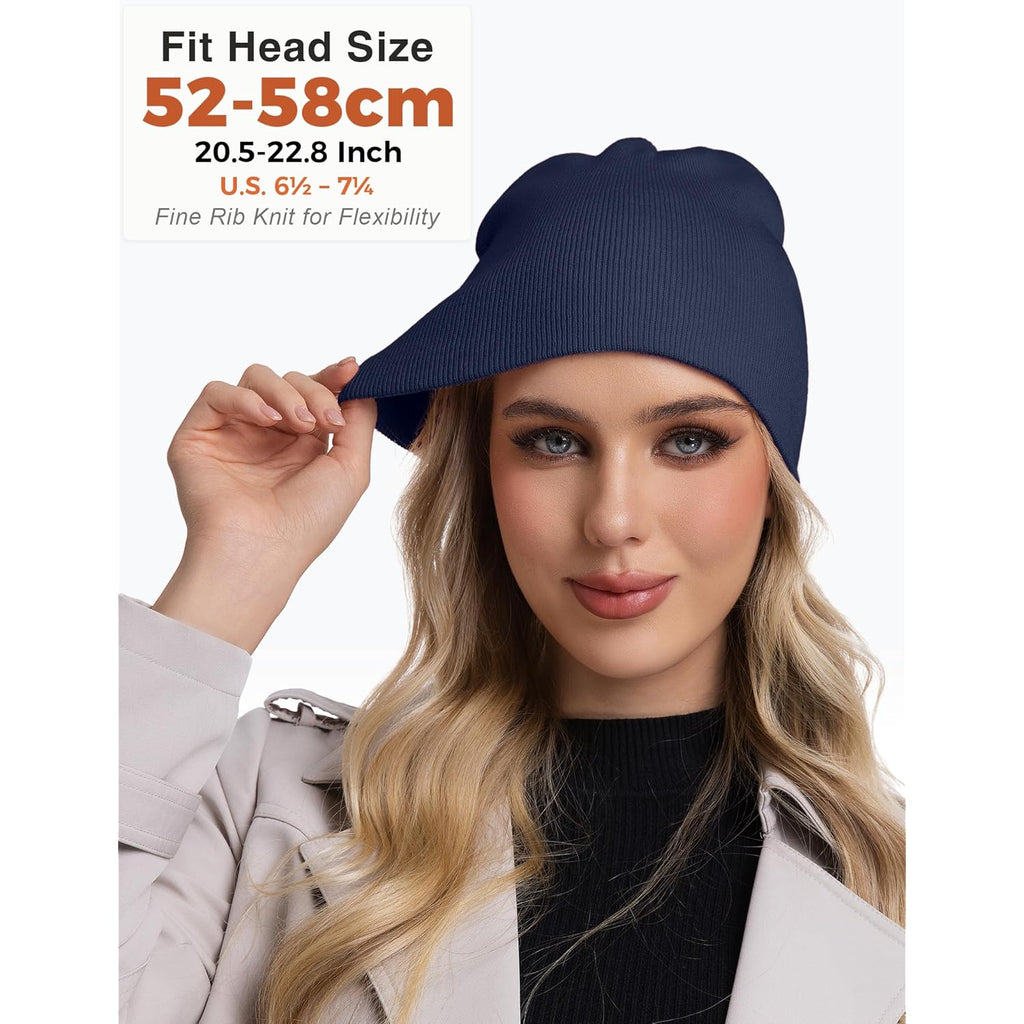 100% Cotton No Cuff Beanie Hat For Men Women, Cuffless Soft Warm Unisex Ribbed Knit Winter Fisherman Skull Cap