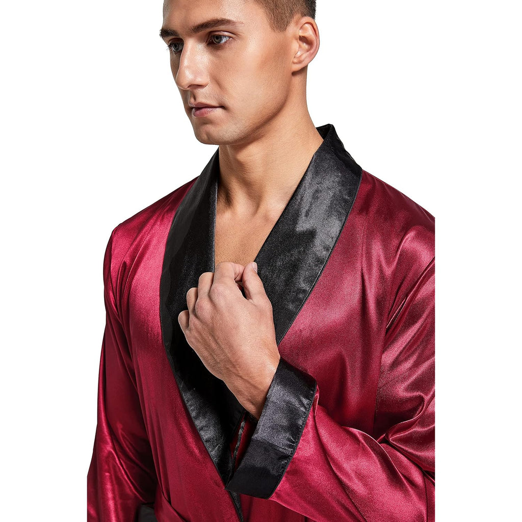Tony & Candice Men'S Satin Robe Lightweight Long Sleeve Silk Kimono Bathrobe With Shorts Set Sleepwear