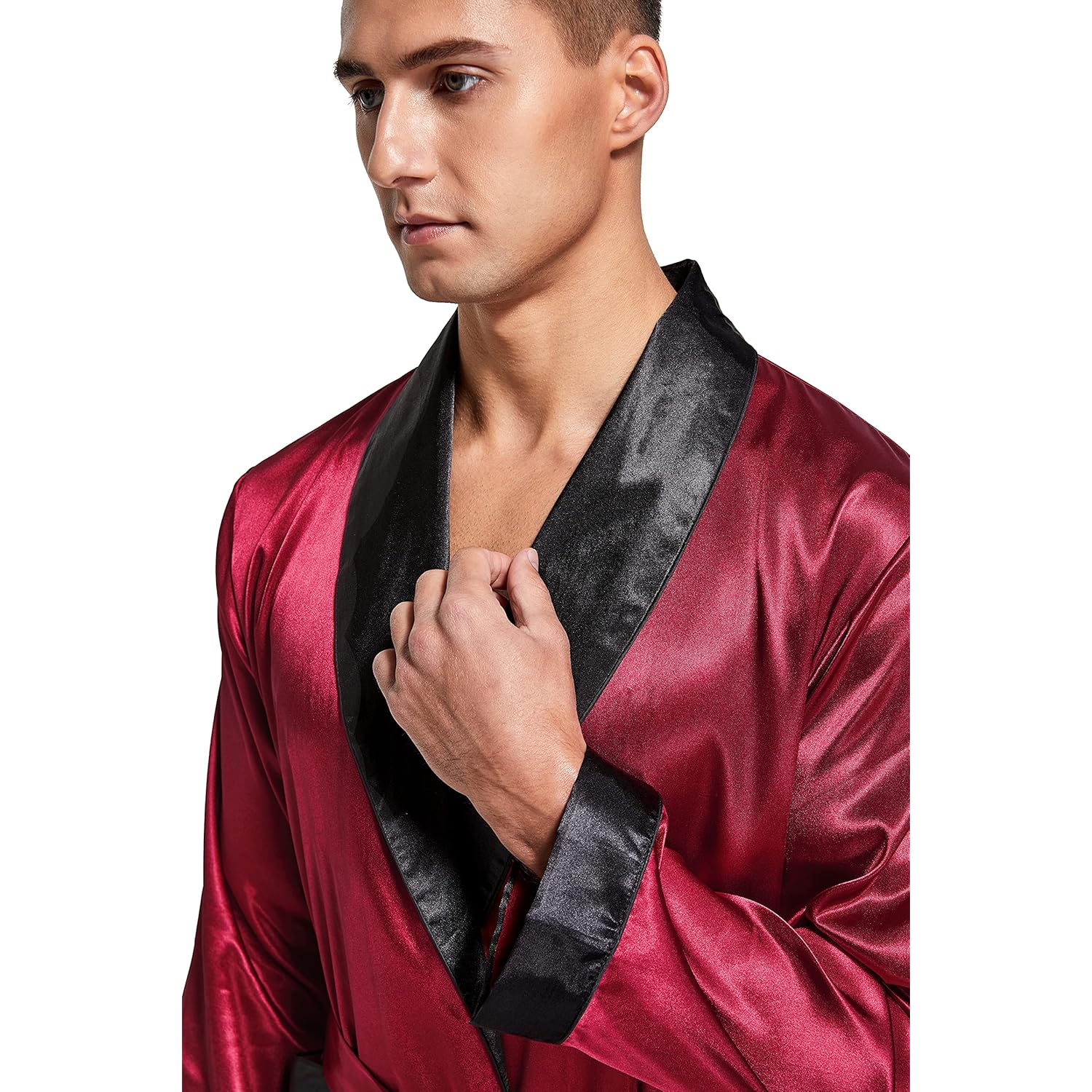 Tony & Candice Men'S Satin Robe Lightweight Long Sleeve Silk Kimono Bathrobe With Shorts Set Sleepwear